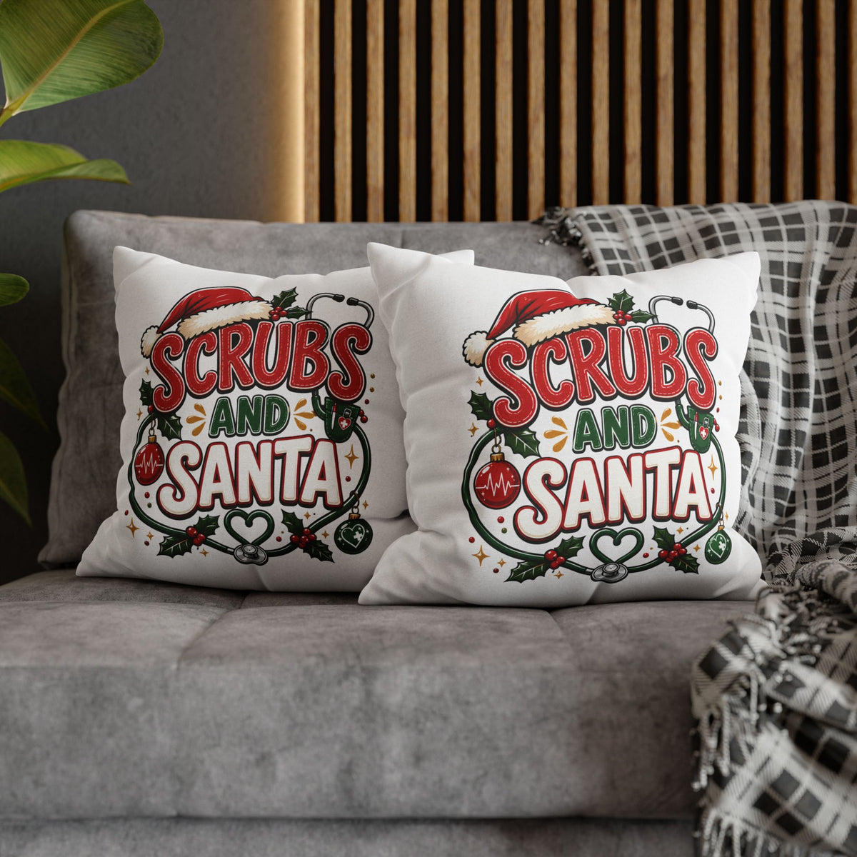 Christmas Medical Pillowcase — “Scrubs and Santa” Holiday Nurse Pillow