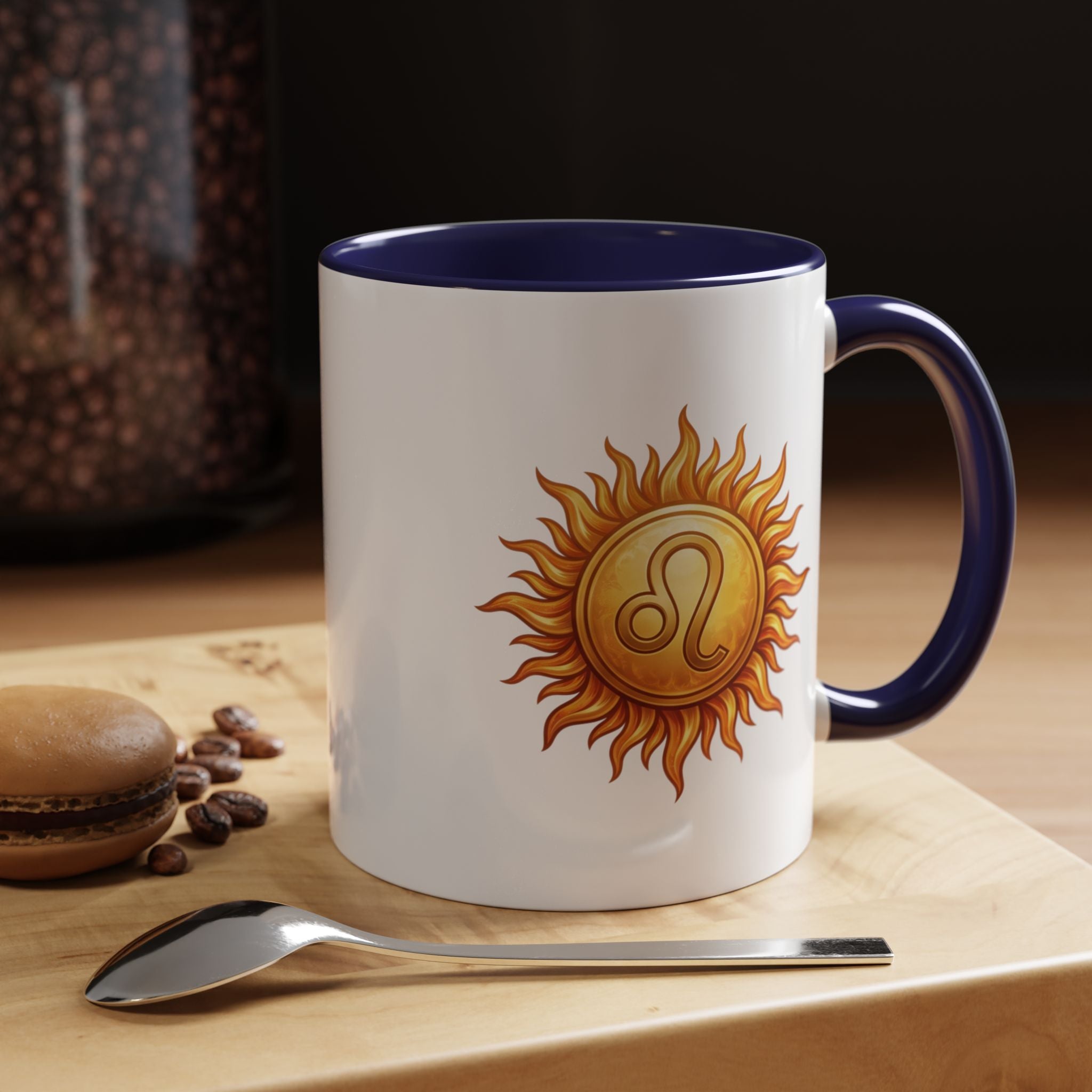 Leo Zodiac Sun Coffee Mug — Astrology Gift, Bold Sun & Leo Symbol Accent Mug