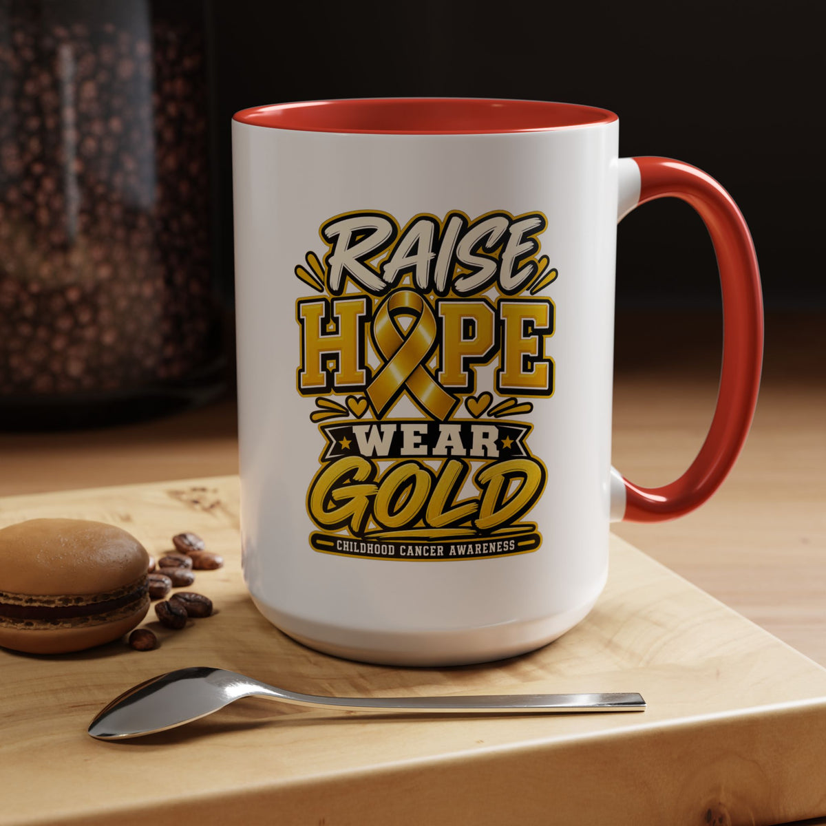 Raise Hope Wear Gold Cancer Awareness Coffee Mug (Accent, 11/15oz)