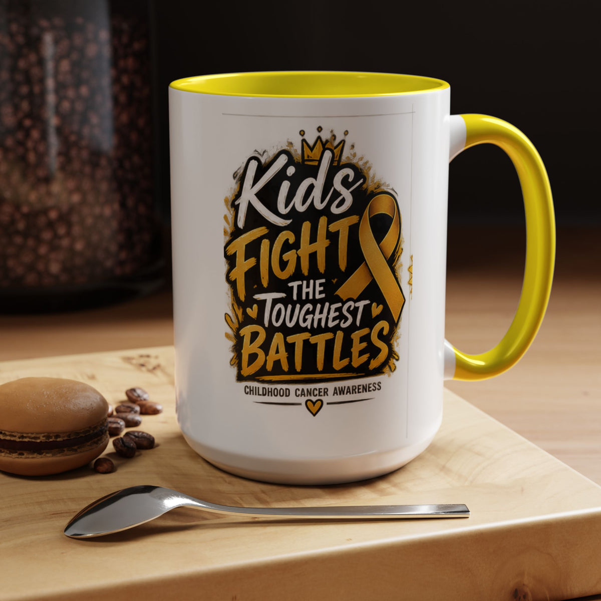 Kids Fight The Toughest Battles Accent Coffee Mug — Childhood Cancer Awareness 11/15oz