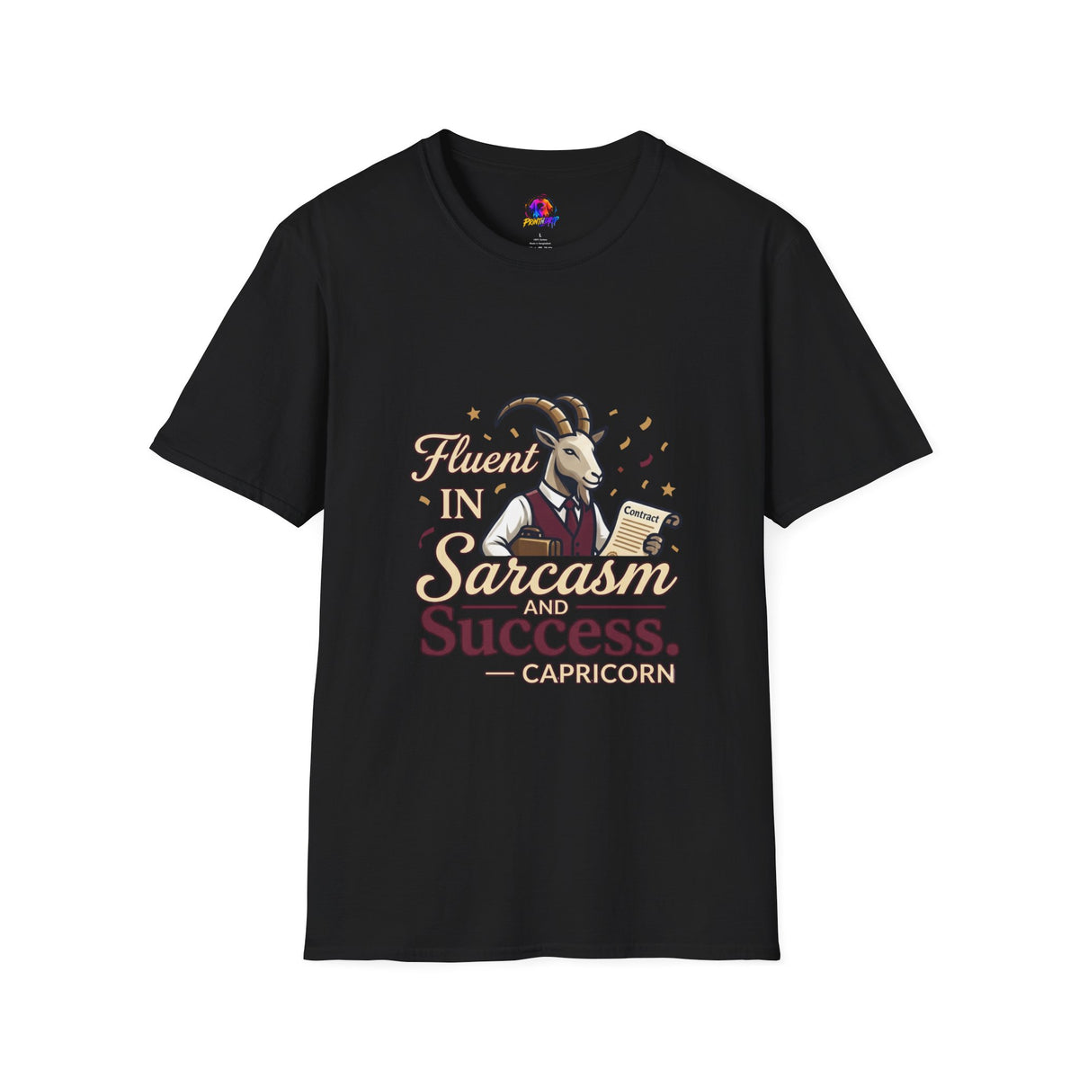Capricorn Goat Graphic T-Shirt — "Fluent in Sarcasm & Success" Zodiac Tee