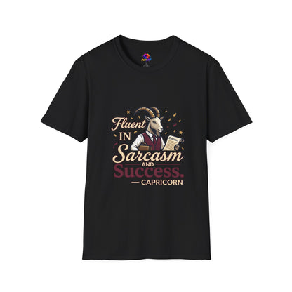Capricorn Goat Graphic T-Shirt — "Fluent in Sarcasm & Success" Zodiac Tee