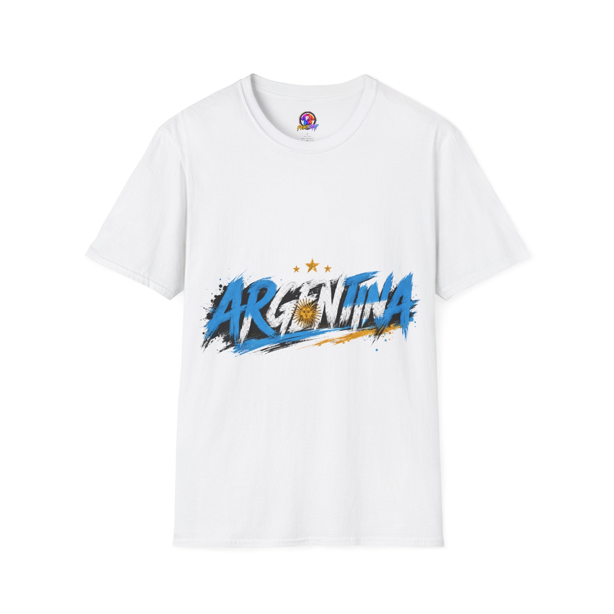 Argentina Graffiti T-Shirt — Soccer Fan Tee with Three Stars & Sun Emblem