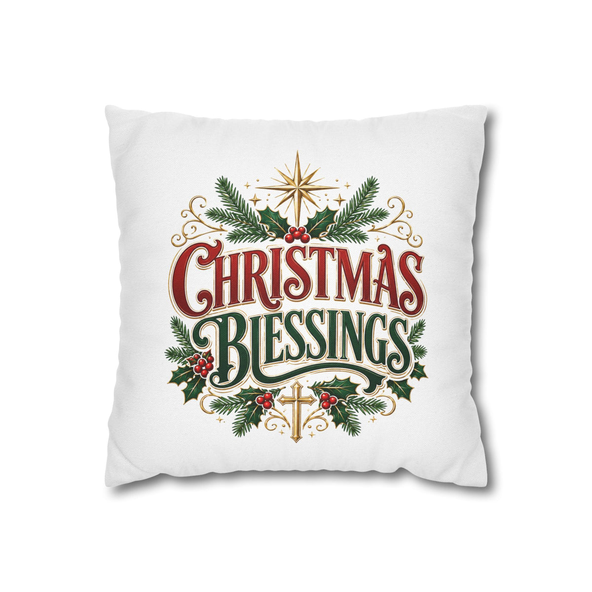 Christmas Blessings Pillowcase — Holiday Decorative Throw Pillow Cover