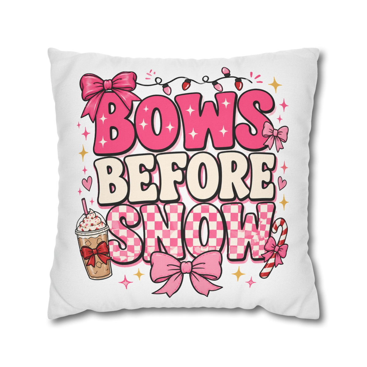 Bows Before Snow Holiday Pillowcase Modern Day Christmas – Pink Christmas Decorative Throw Pillow Cover