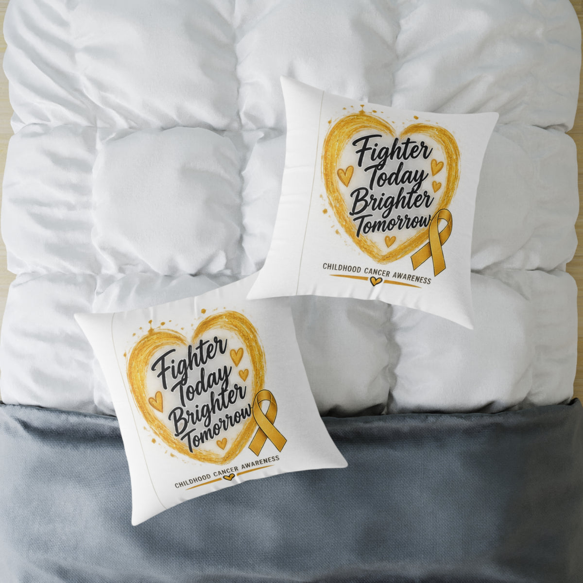 Childhood Cancer Awareness Pillow — "Fighter Today Brighter Tomorrow" Square Throw Pillow