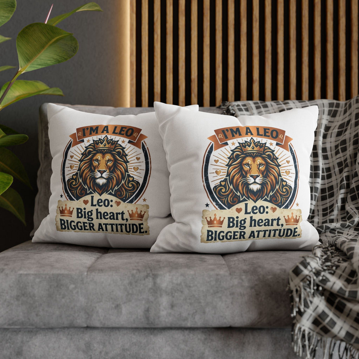 Leo Zodiac Big Heart Big Attitude Spun Polyester Square Pillowcase