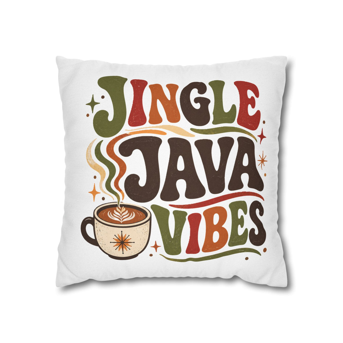 Christmas Holiday Coffee Pillowcase — "Jingle Java Vibes" Square Throw Pillowcase