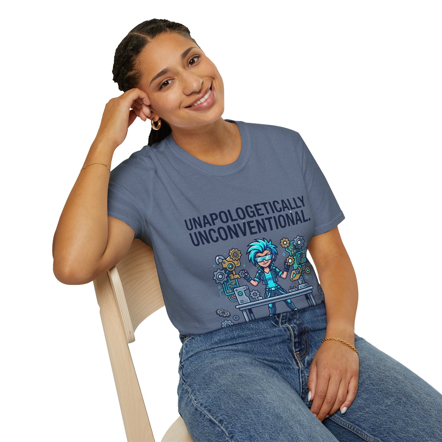 Unapologetically Unconventional T-Shirt — Quirky Steampunk Inventor Graphic Tee