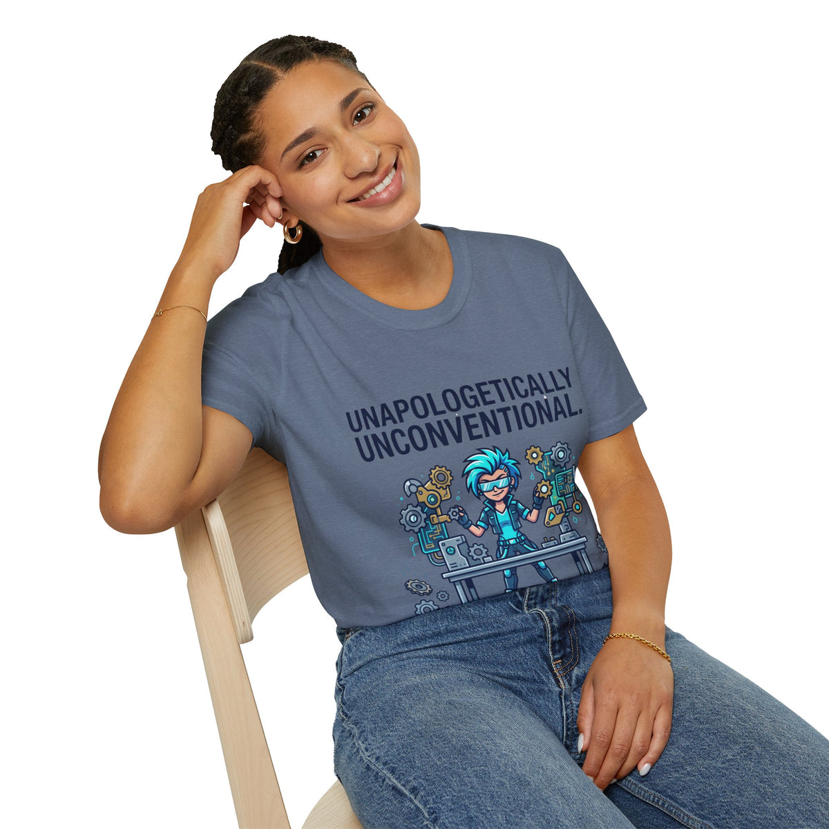Unapologetically Unconventional T-Shirt — Quirky Steampunk Inventor Graphic Tee