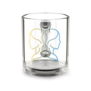 Gemini 10oz Glass Mug — Dual Profile Line Art Coffee Cup (Yellow & Blue)