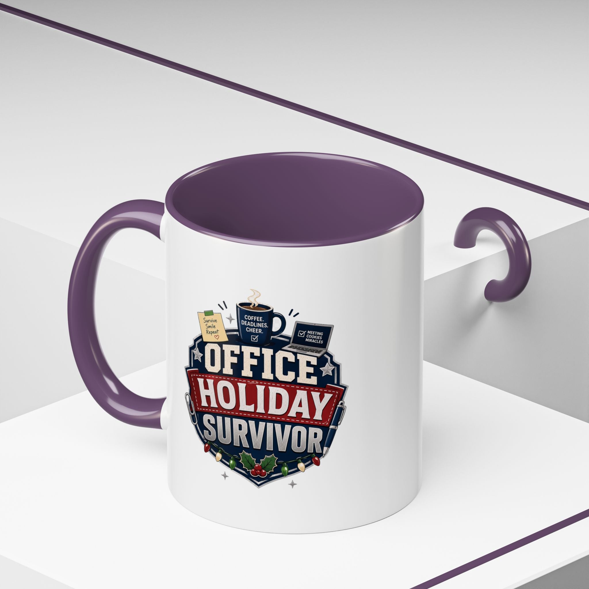 Modern Day Christmas Office Holiday Survivor Accent Coffee Mug – Funny Christmas Office Gift
