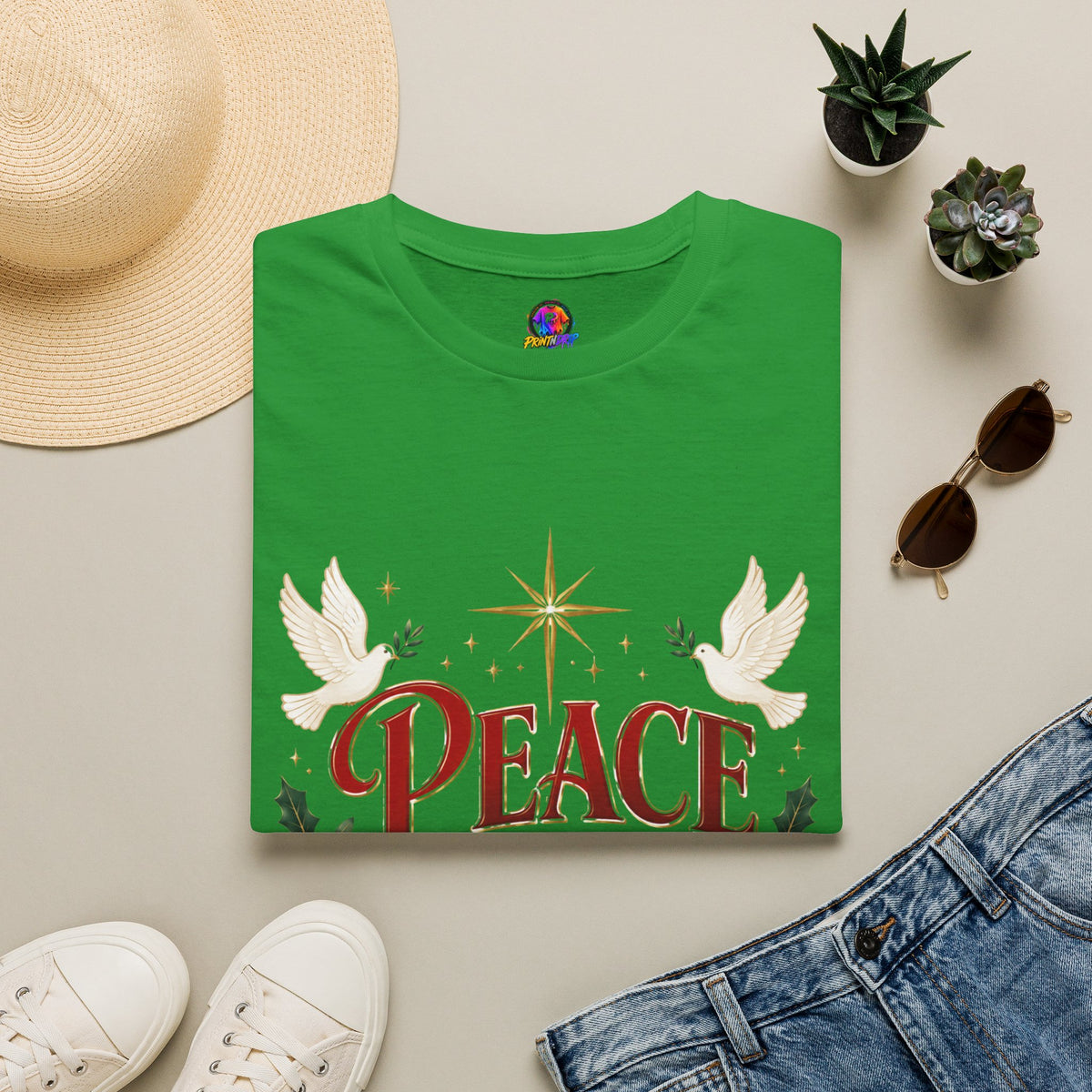 Peace on Earth T-Shirt — Holiday Dove & Star Christmas Tee