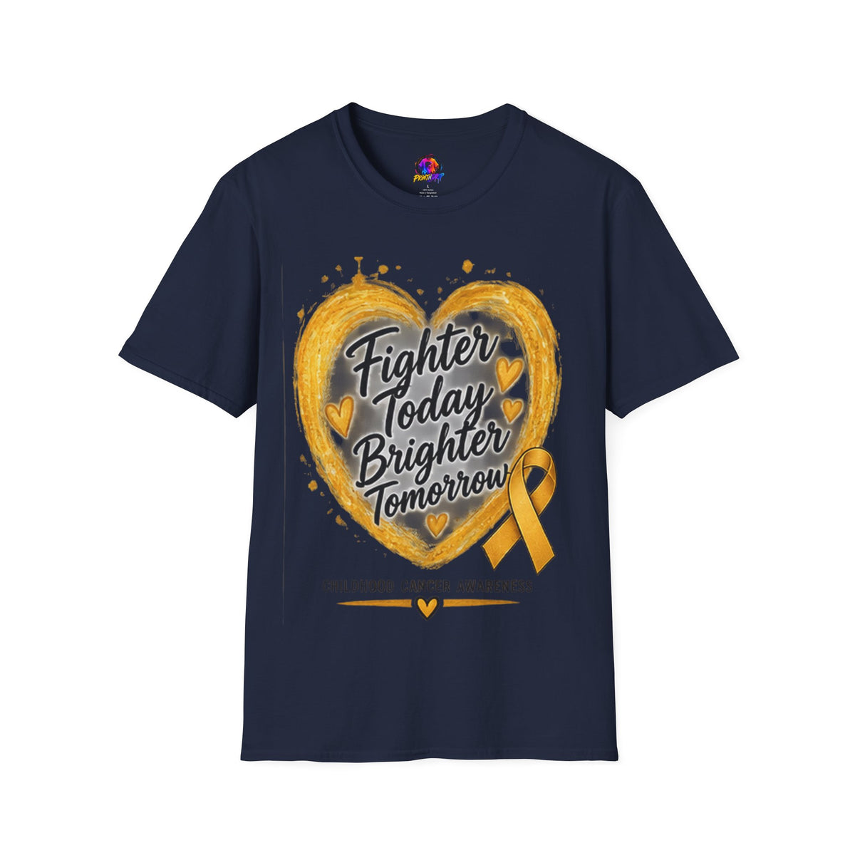 Childhood Cancer Awareness T-Shirt — "Fighter Today Brighter Tomorrow" Gold Ribbon