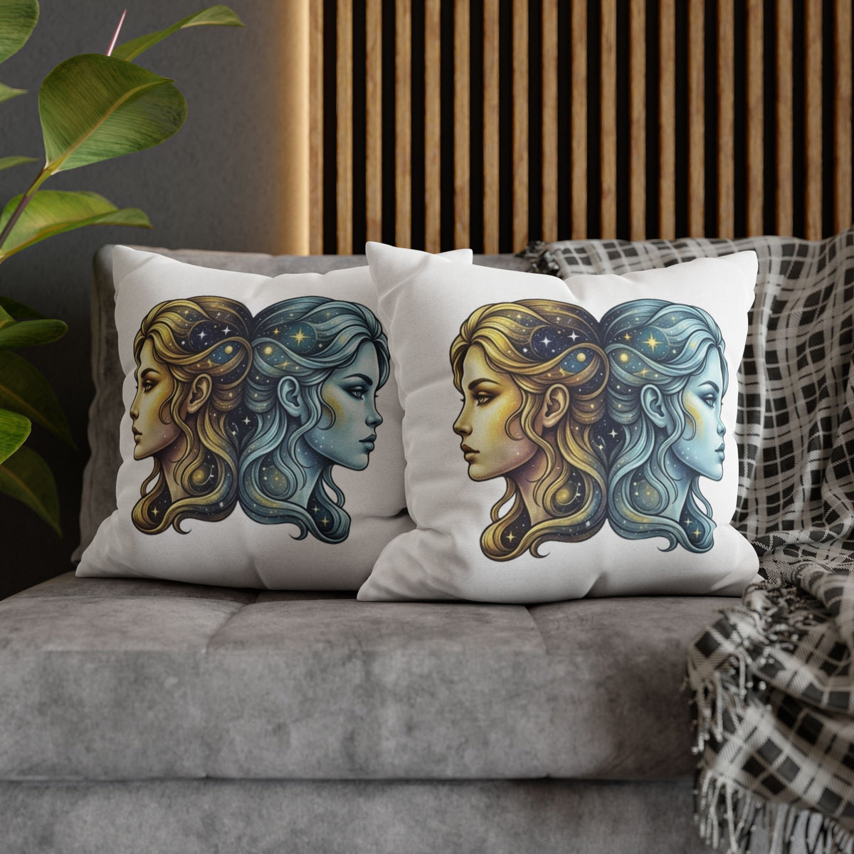 Gemini Moon & Sun Decorative Pillowcase — Zodiac Twins Astrology Throw Pillow Cover
