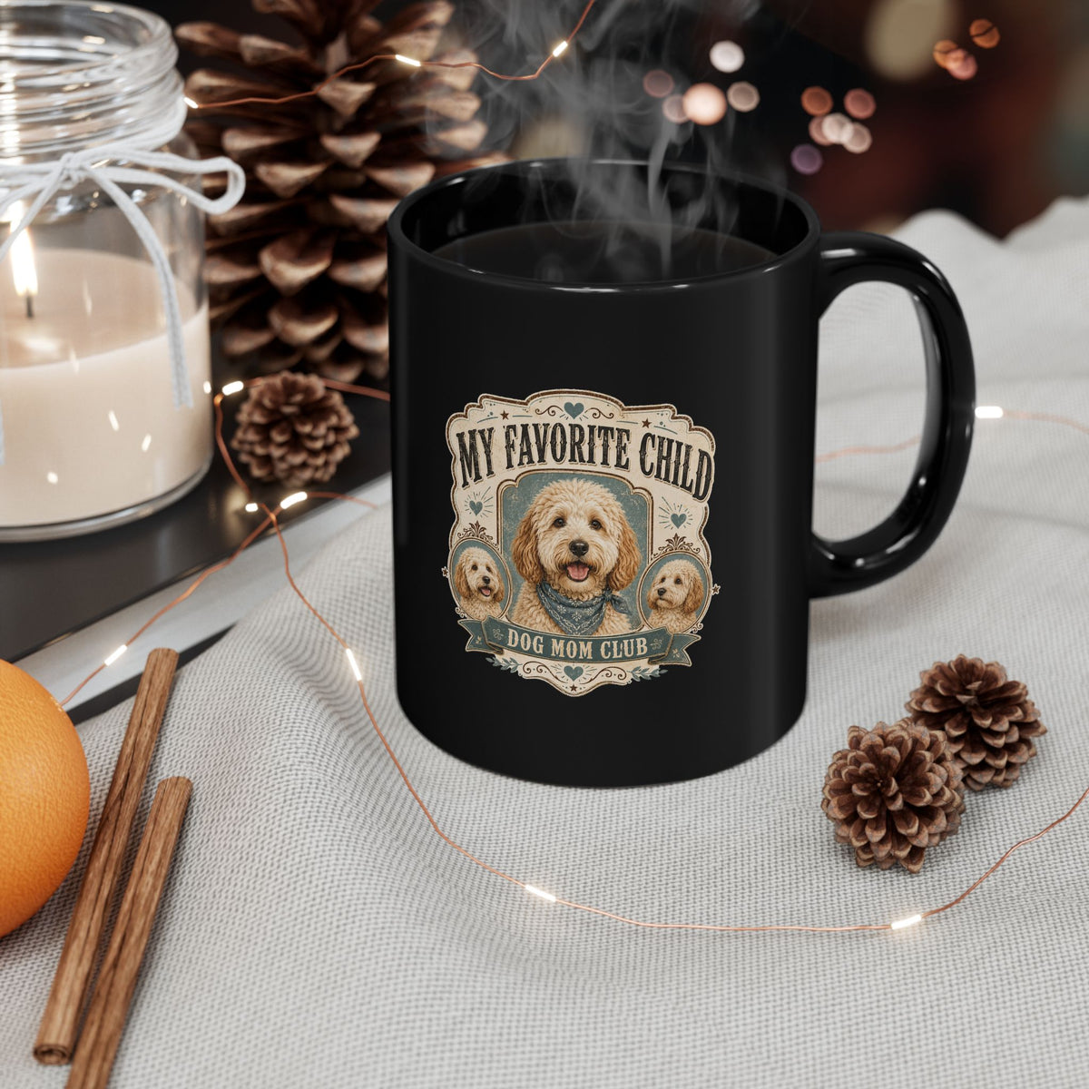 Milo Bailey Dog Dad Mom My Favorite Child Dog Mom Club Black Mug – Cute Doodle Pet Lover Coffee Cup