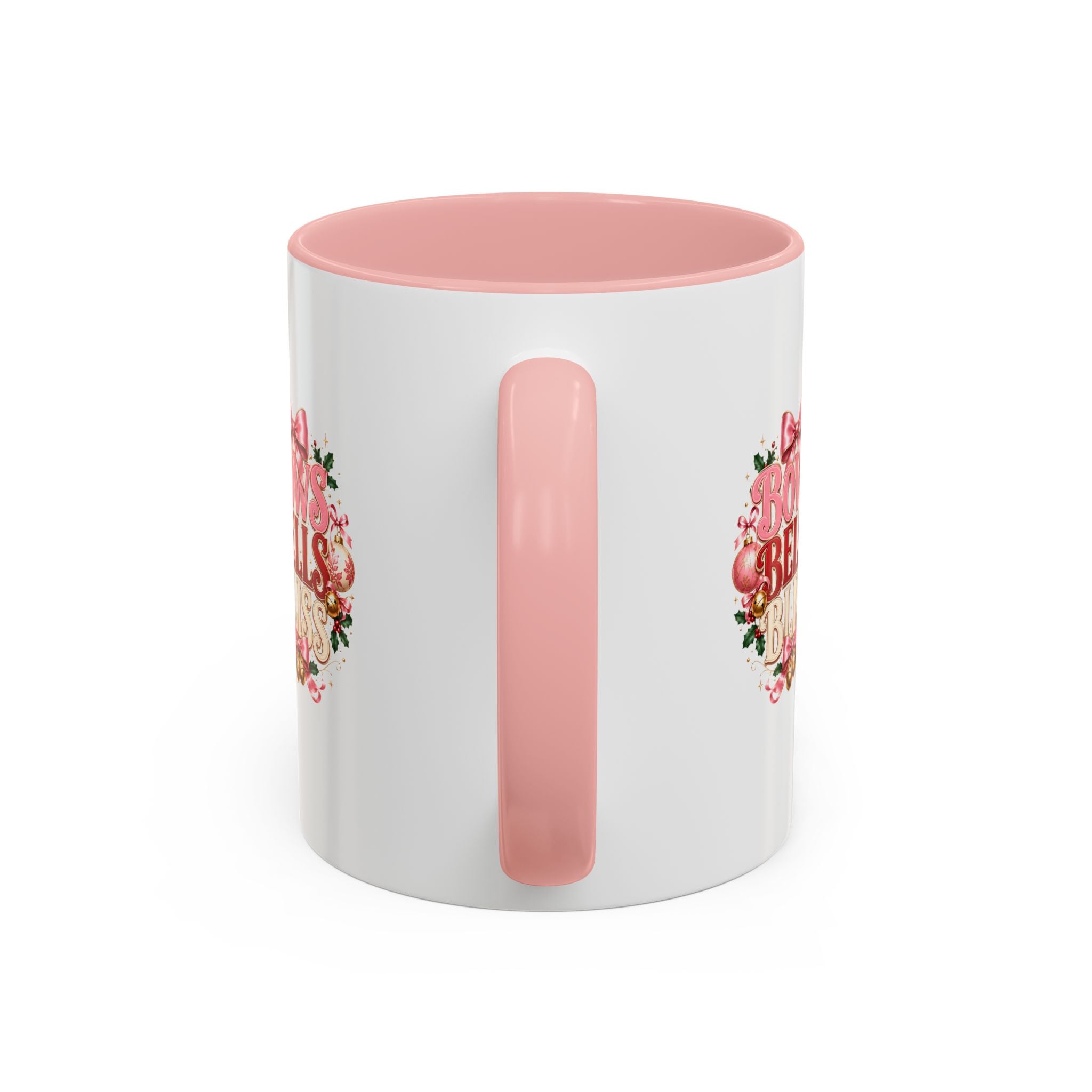 Bows Bells Bliss Holiday Accent Coffee Mug — Festive Pink Christmas Design