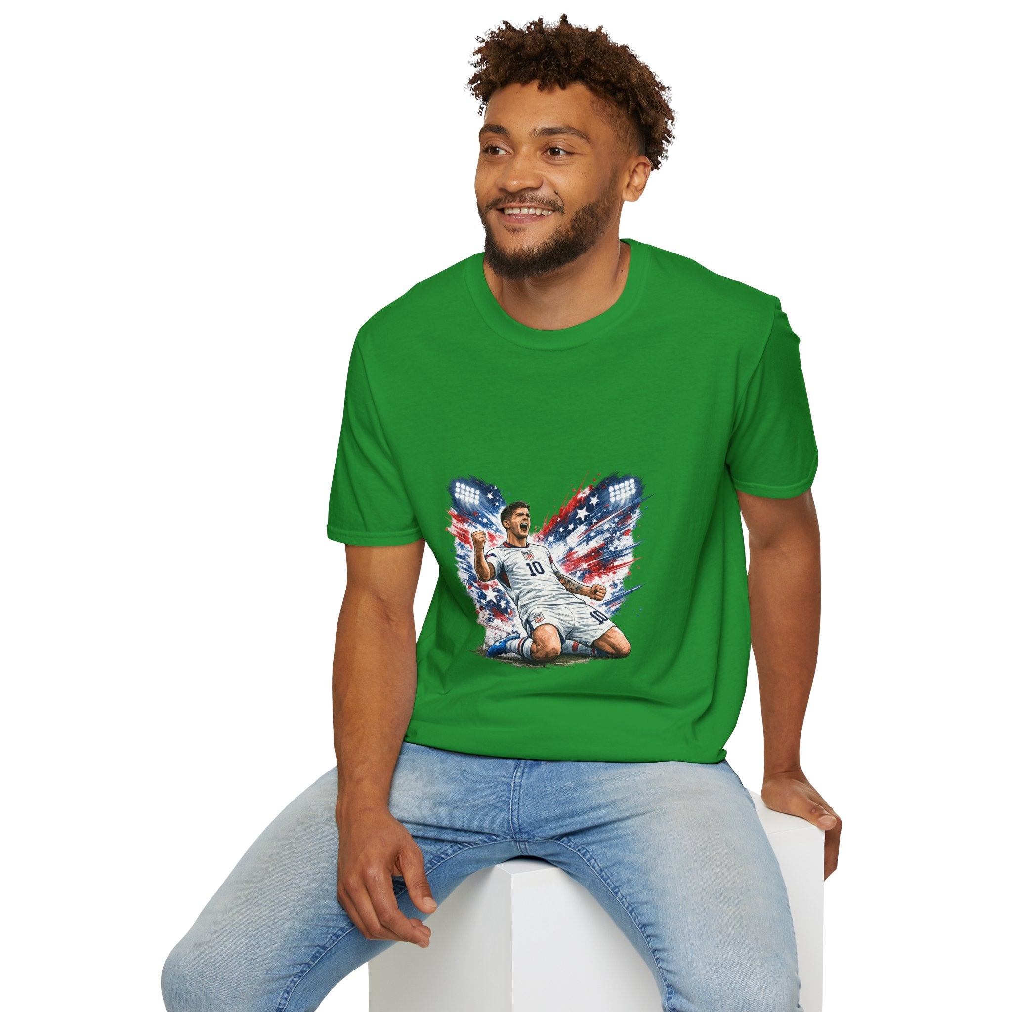 USA Soccer Player Flag T-Shirt — Patriotic Football Fan Tee