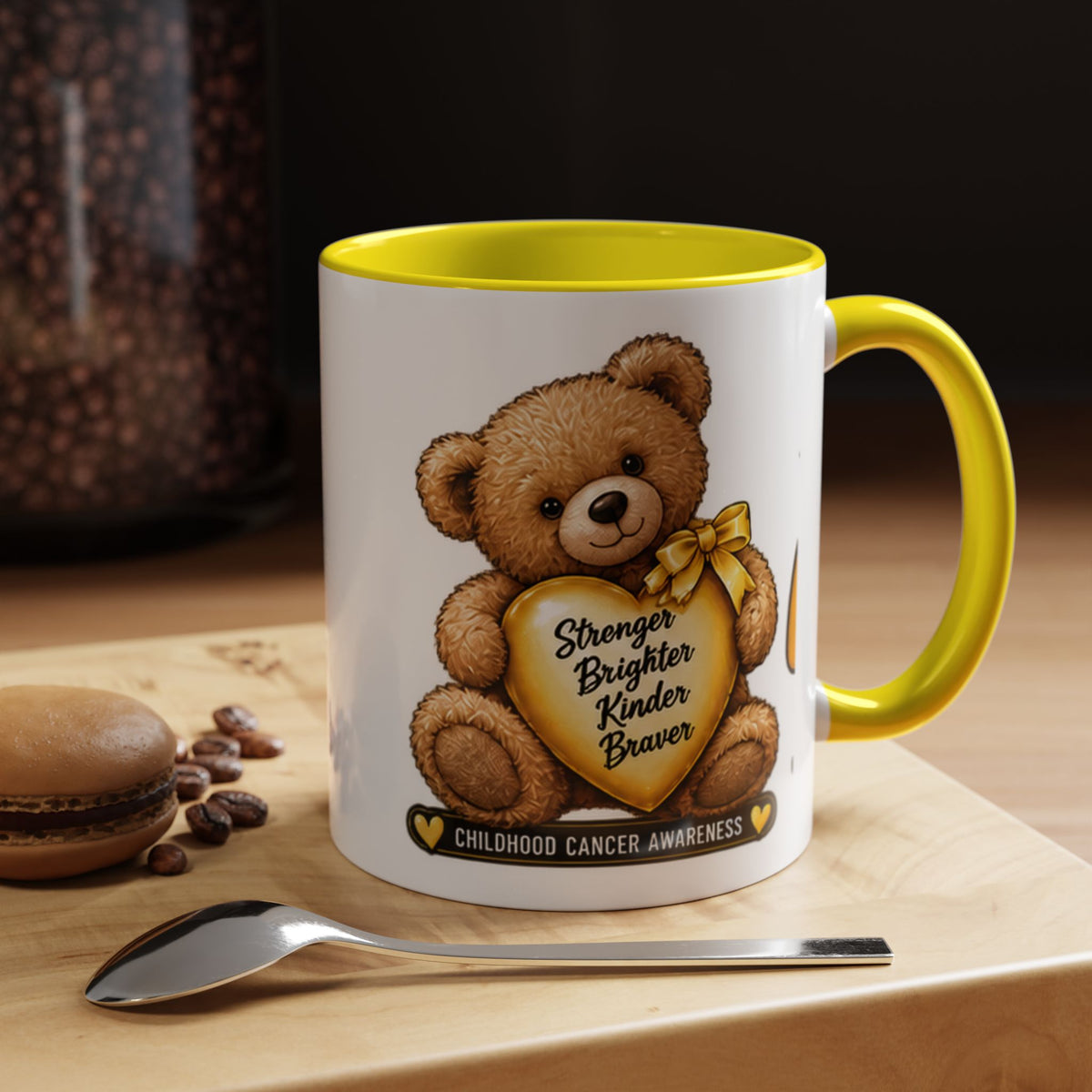 Gold Ribbon Teddy Bear Childhood Cancer Awareness Accent Mug (11/15oz)