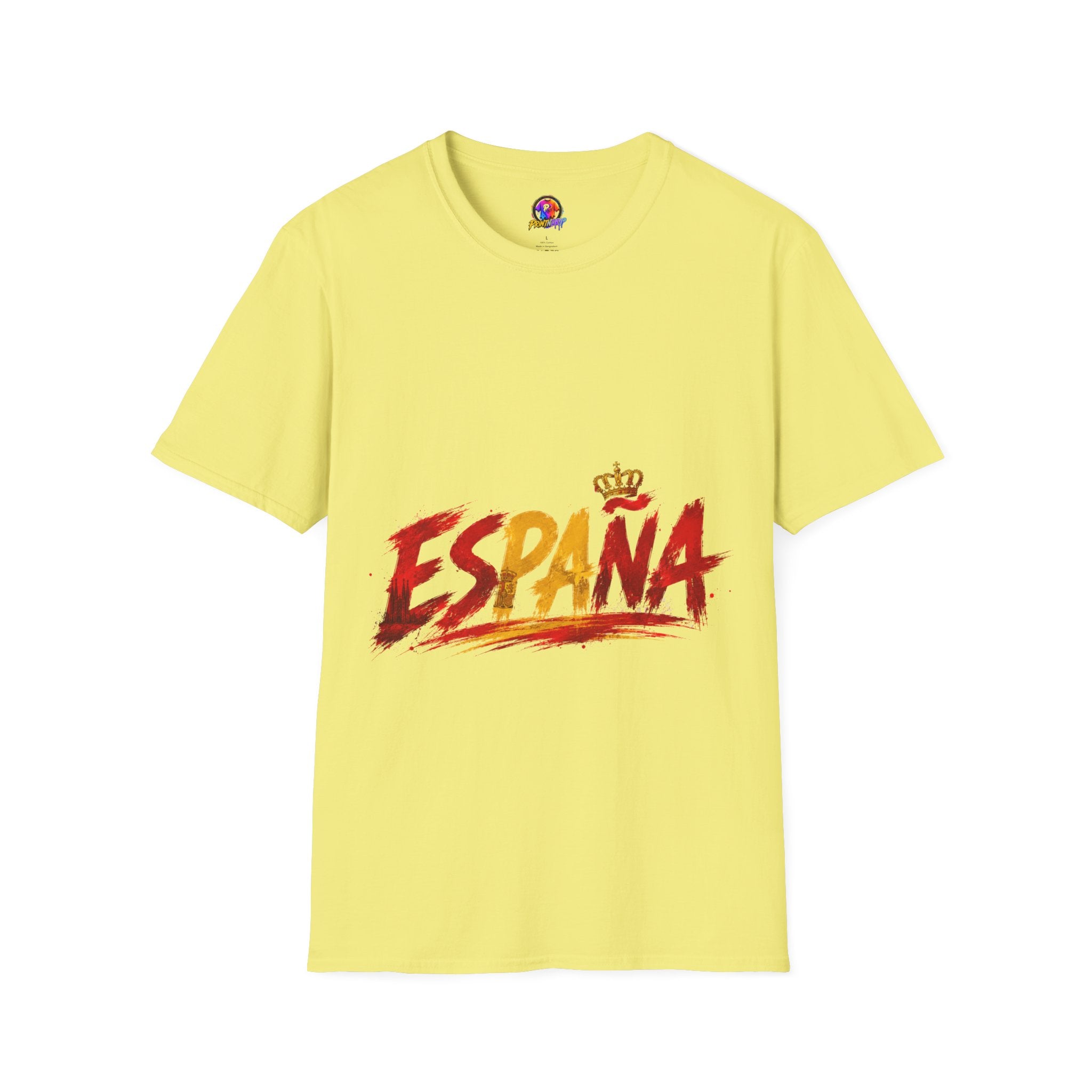 Spain  Graphic T-Shirt — Spanish Flag Brushstroke Design with Crown