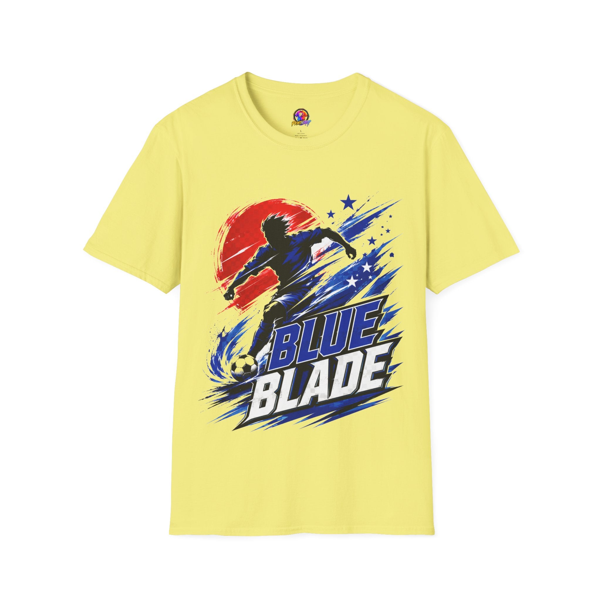 Japan T-Shirt — Blue Blade Soccer Graphic Tee (Red & Blue Starburst)