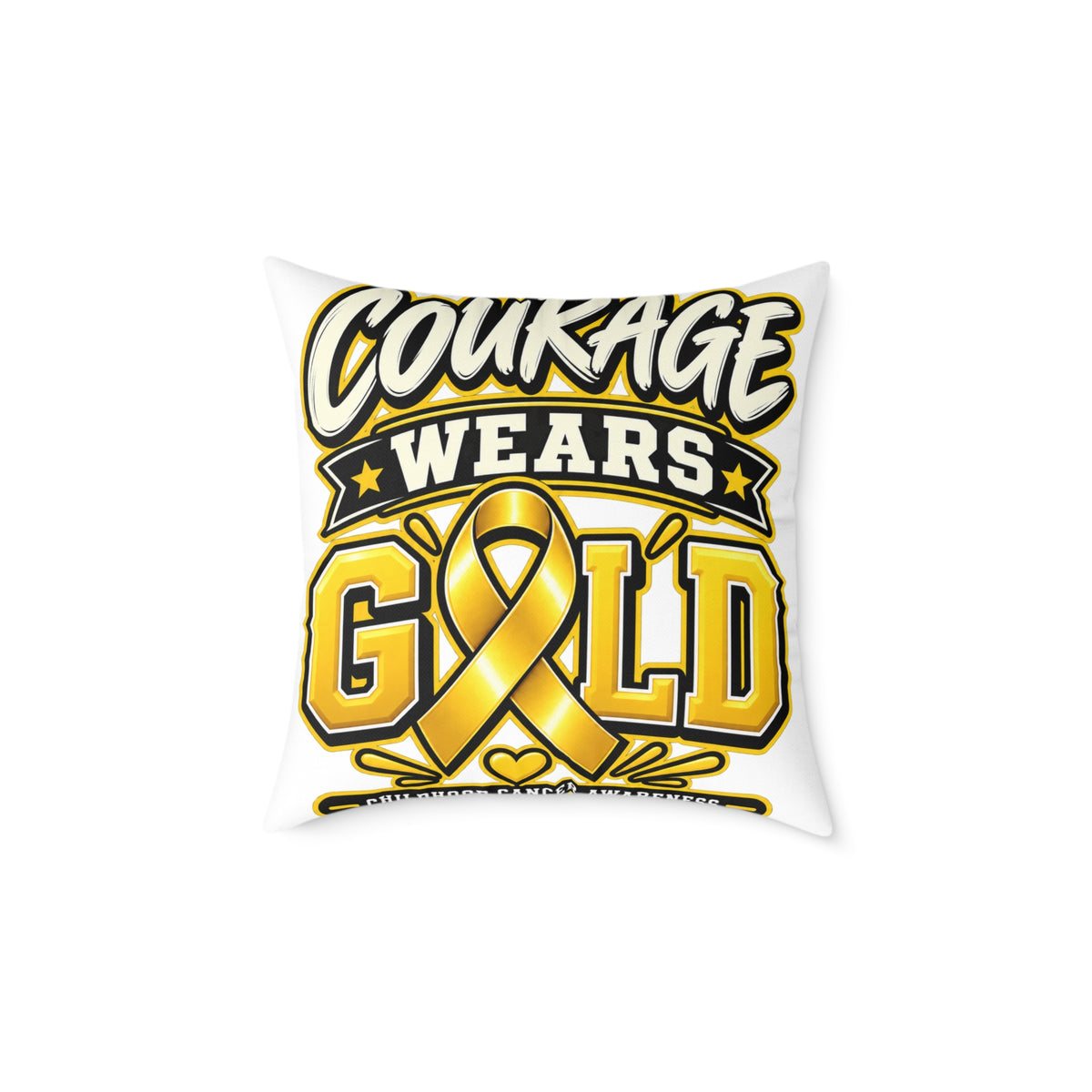 Courage Wears Gold Pillow — Childhood Cancer Awareness Throw Pillow