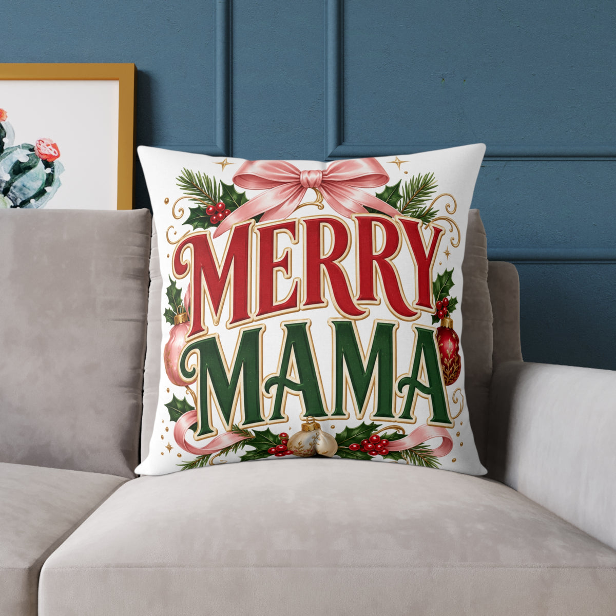 Merry Mama Christmas Pillow — Festive Holiday Decorative Throw Pillow for Moms