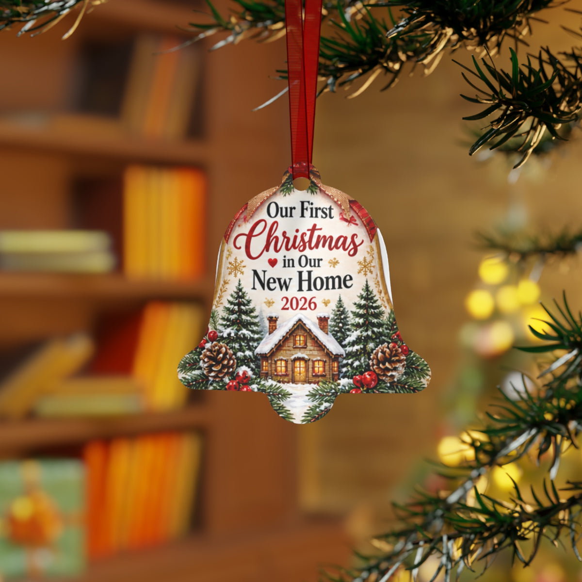 Our First Christmas in Our New Home 2026 Metal Ornament — Bell-Shaped Holiday Keepsake