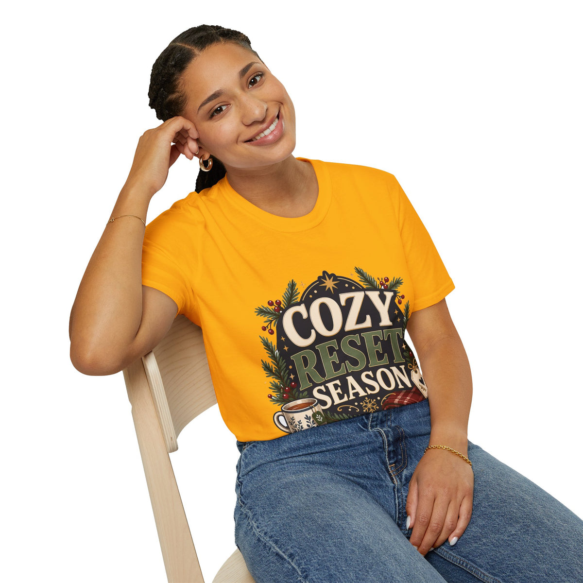 Cozy Reset Season T‑Shirt — Holiday Cozy Cabin Graphic Tee