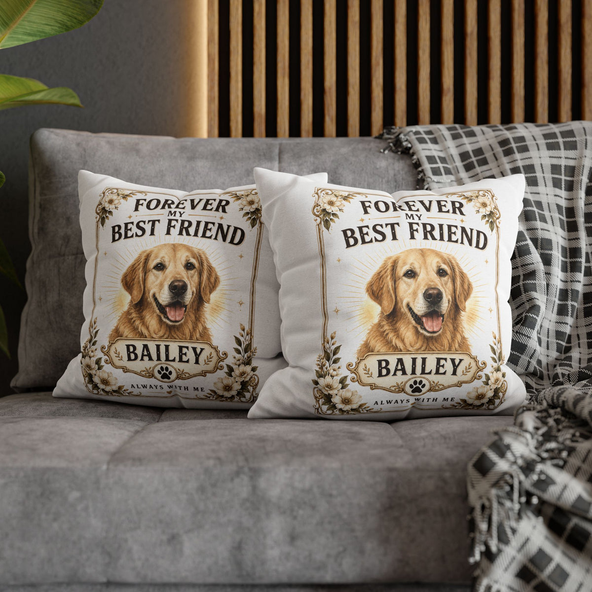 Forever My Best Friend Milo Bailey Dog Dad Mom Personalized Dog Pillow – Golden Retriever Memorial Cushion (Name: Bailey)