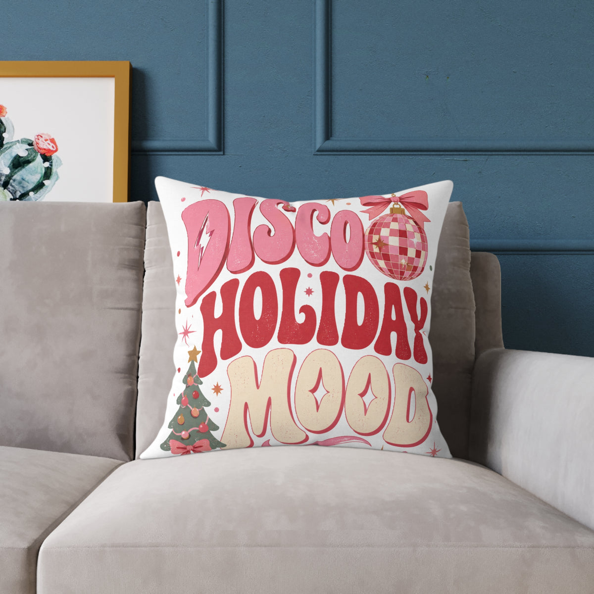 Modern Day Christmas Disco Holiday Mood Square Poly Canvas Pillow