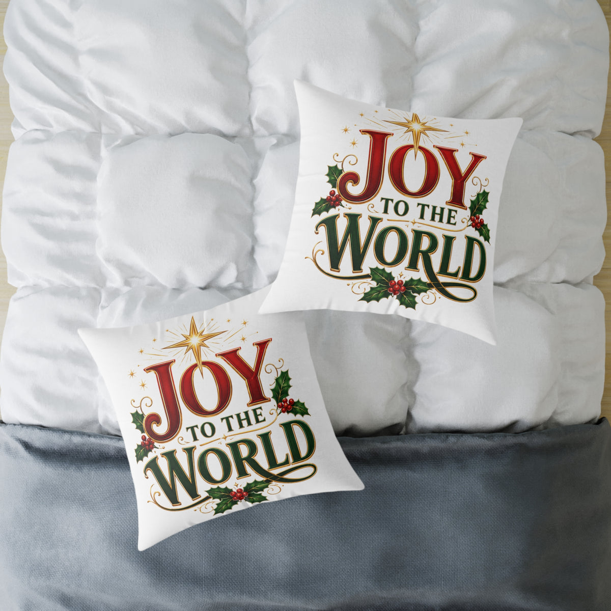 Joy to the World Christmas Pillow — Holiday Decorative Square Throw Pillow