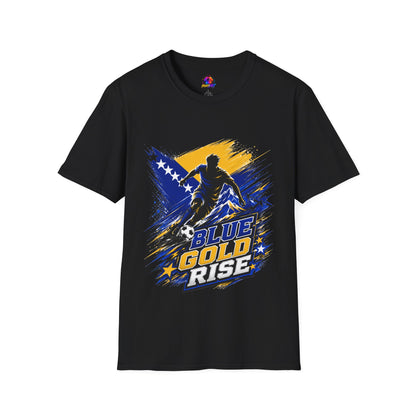 Bosnia Football T‑Shirt - "Blue Gold Rise" Soccer Graphic Tee
