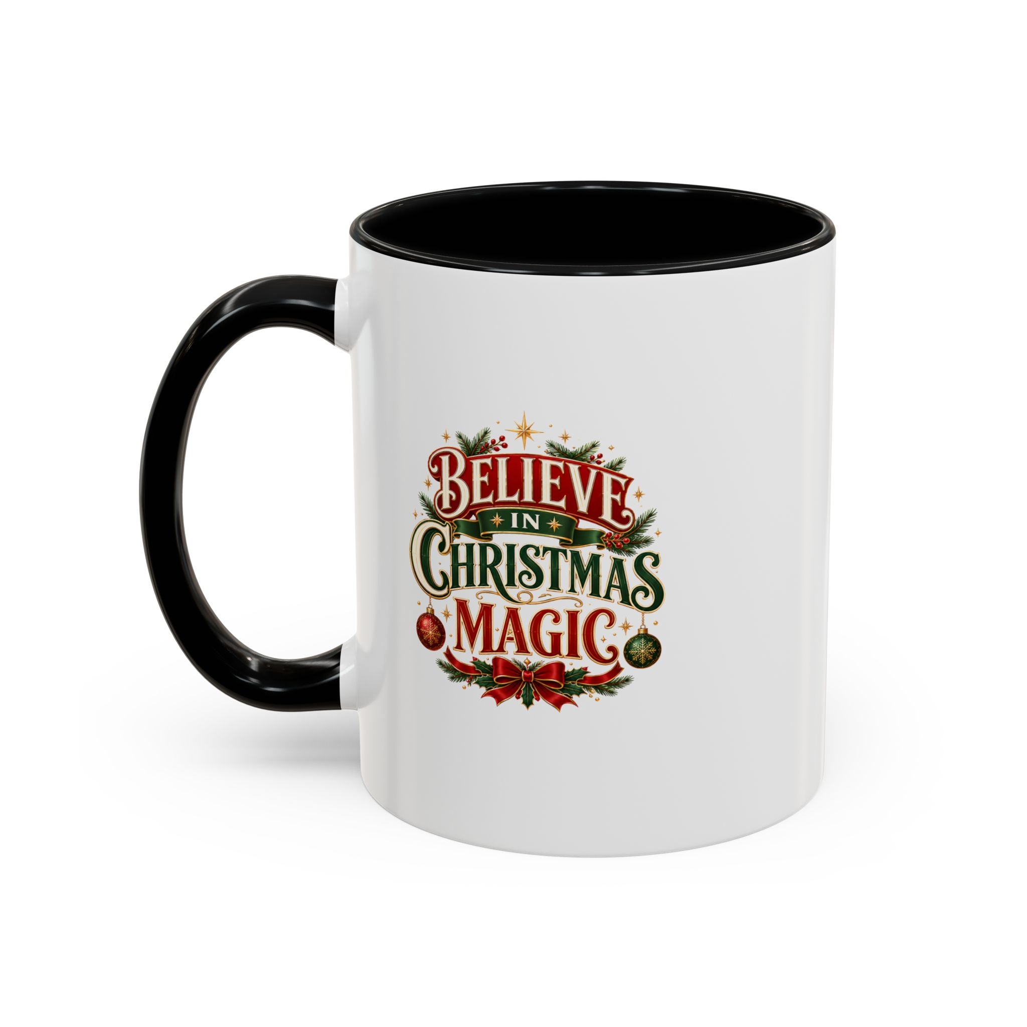 Believe in Christmas Magic Accent Coffee Mug — Festive Holiday ,Ceramic