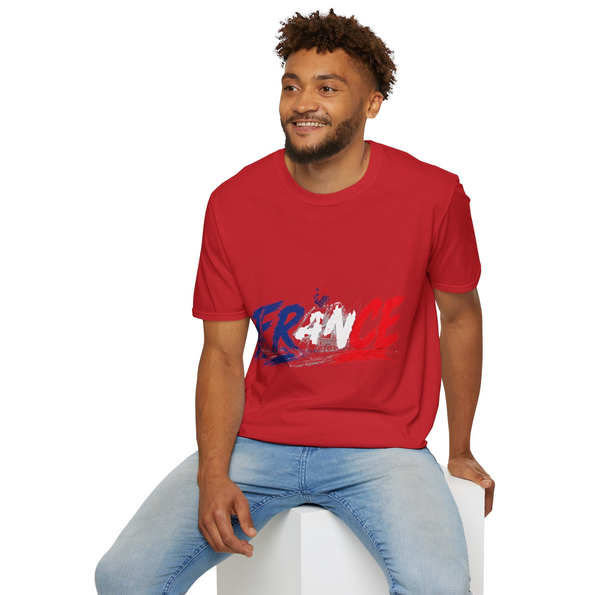 France Brushstroke Graphic T-Shirt — Tricolor Soccer/Travel Fan Tee