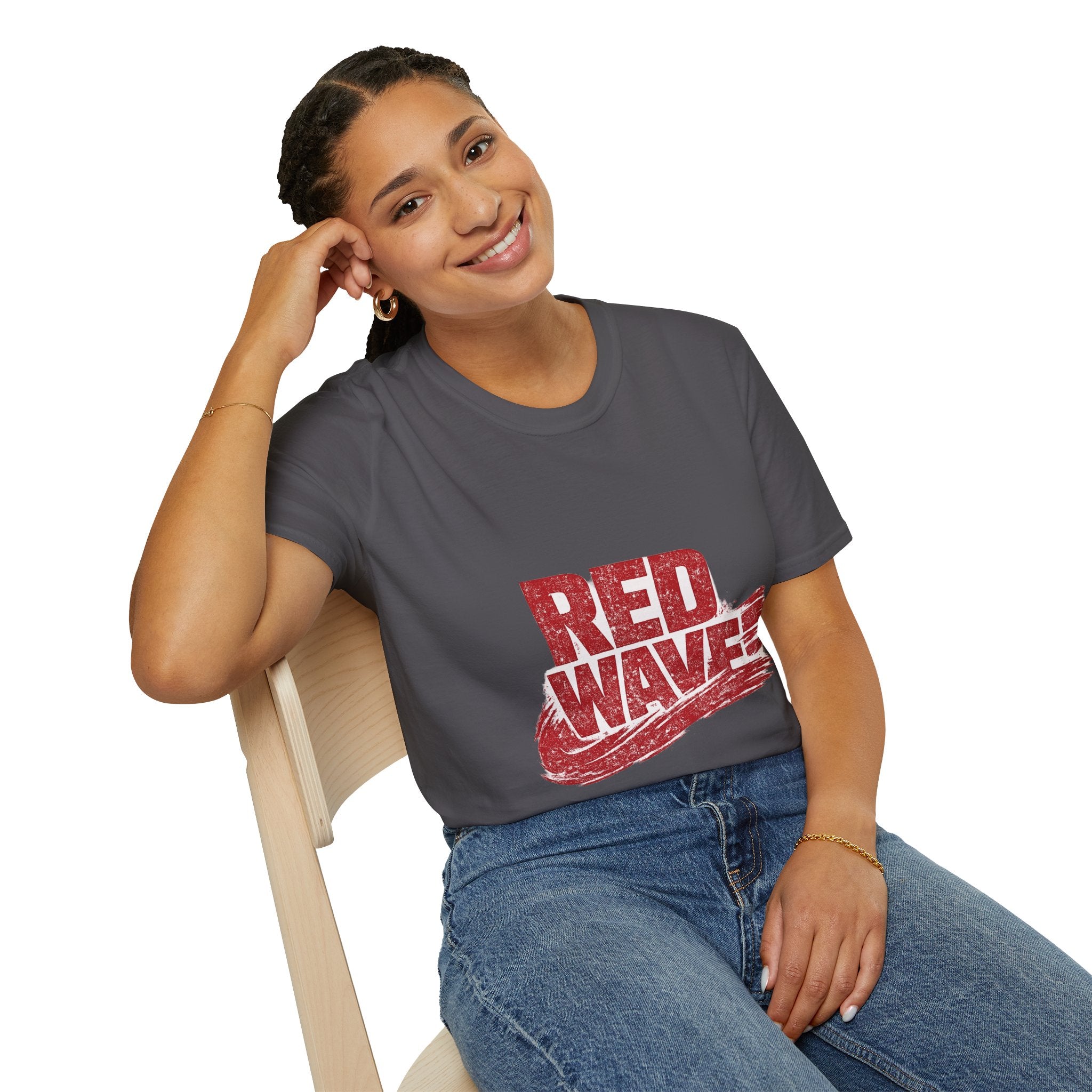 South Korea Red Wave Graphic T‑Shirt — Vintage Distressed Logo Tee