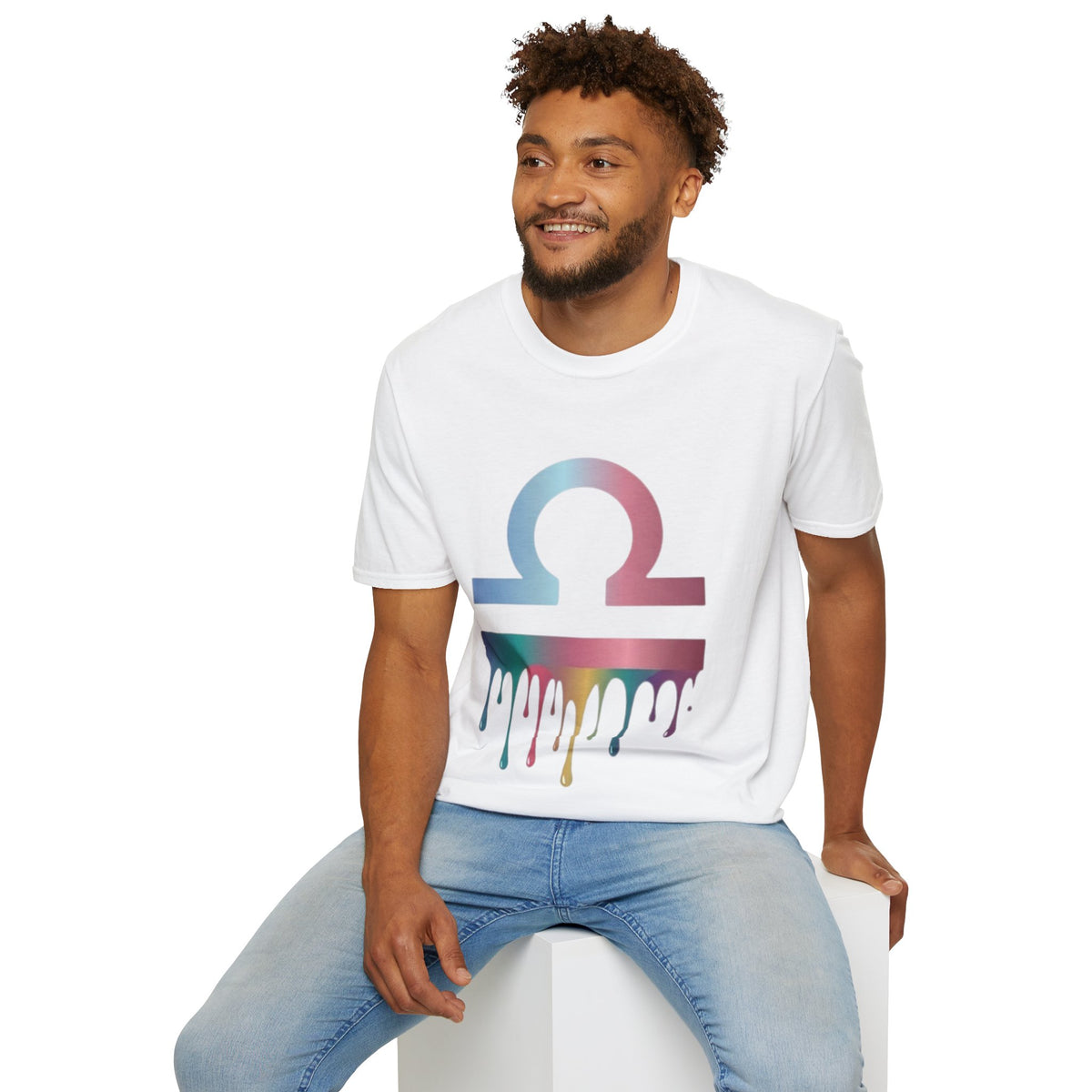 Omega Symbol T-Shirt — Pastel Gradient Drip Design