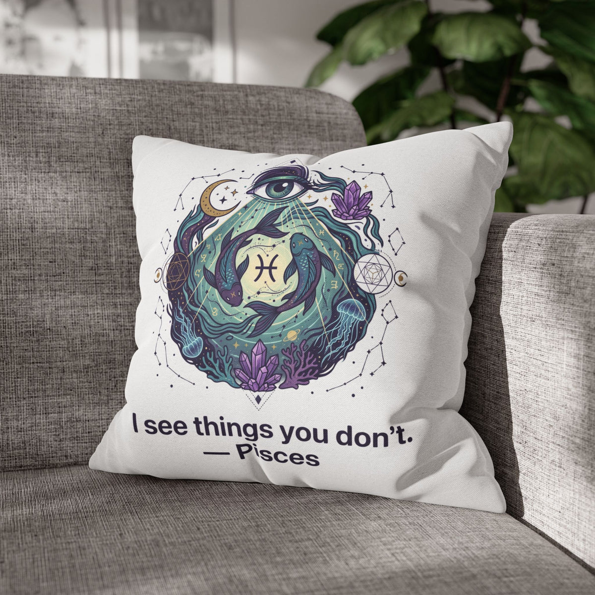 Pisces Pillowcase — "I See Things You Don't" Astrological Decorative Pillow