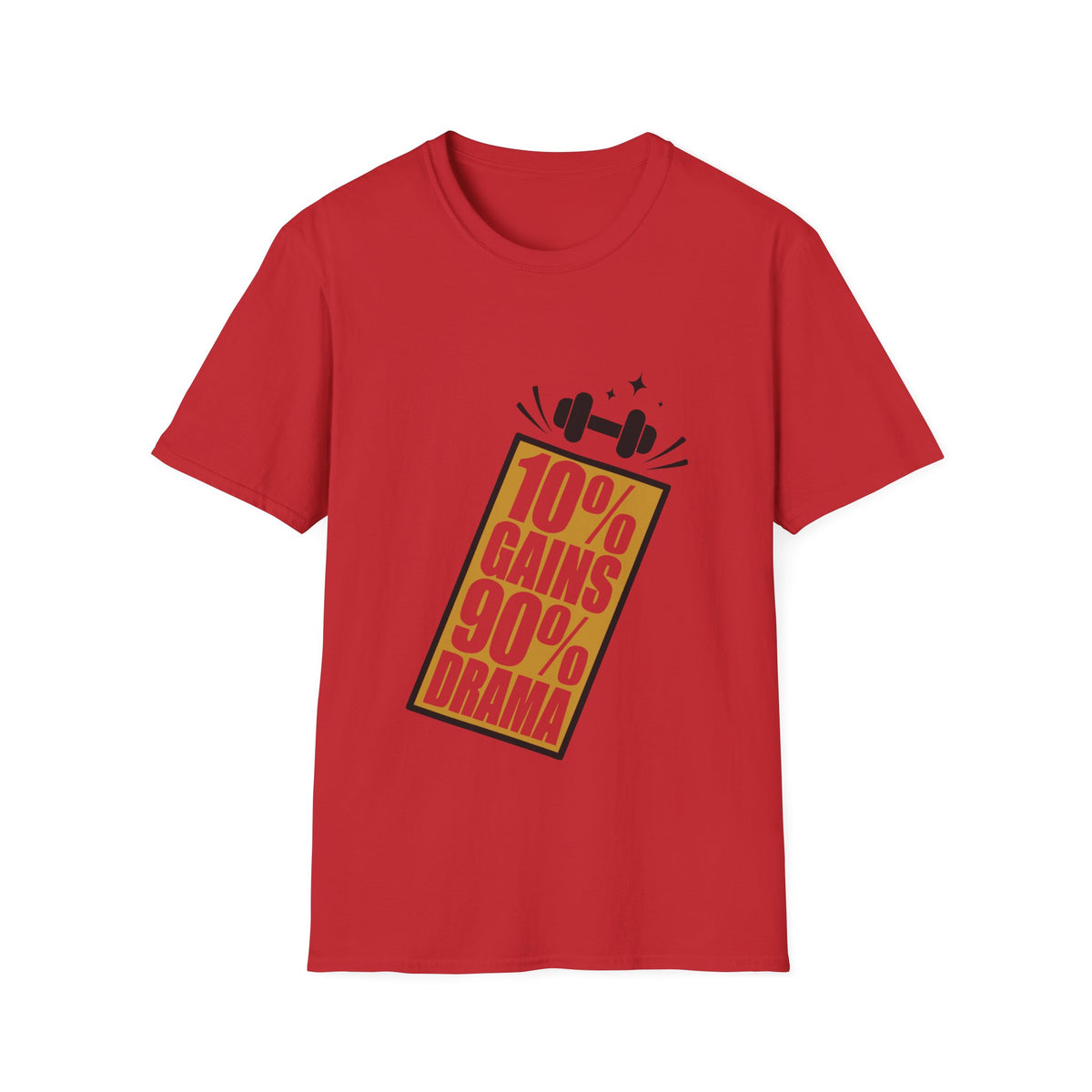 10% Gains 90% Drama Gold Barbell T-Shirt - Minimalist Funny Gym Graphic Tee - Trending Now - September 2026