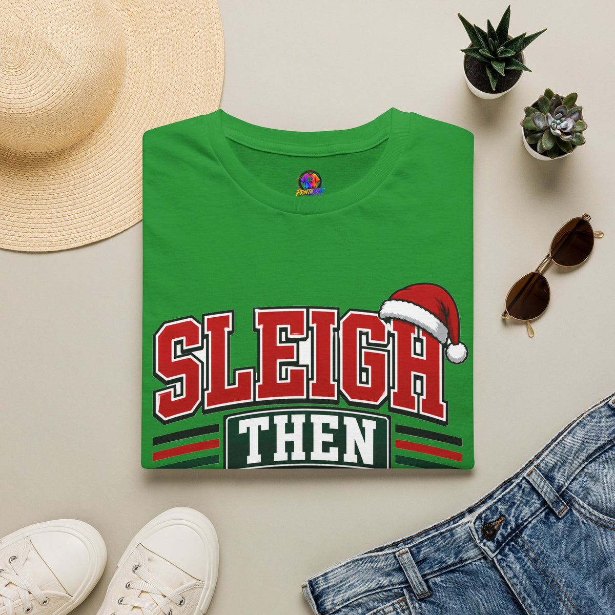 Sleigh Then Sweat T-Shirt – Christmas Fitness Holiday Tee