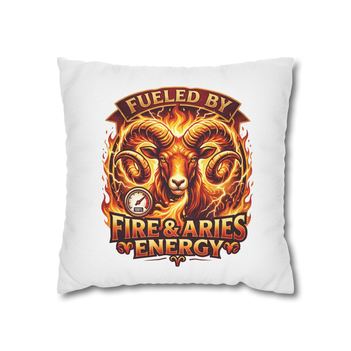 Aries Pillowcase Aries Ram Pillow — "Fueled by Fire & Aries Energy" Decorative Throw Pillow