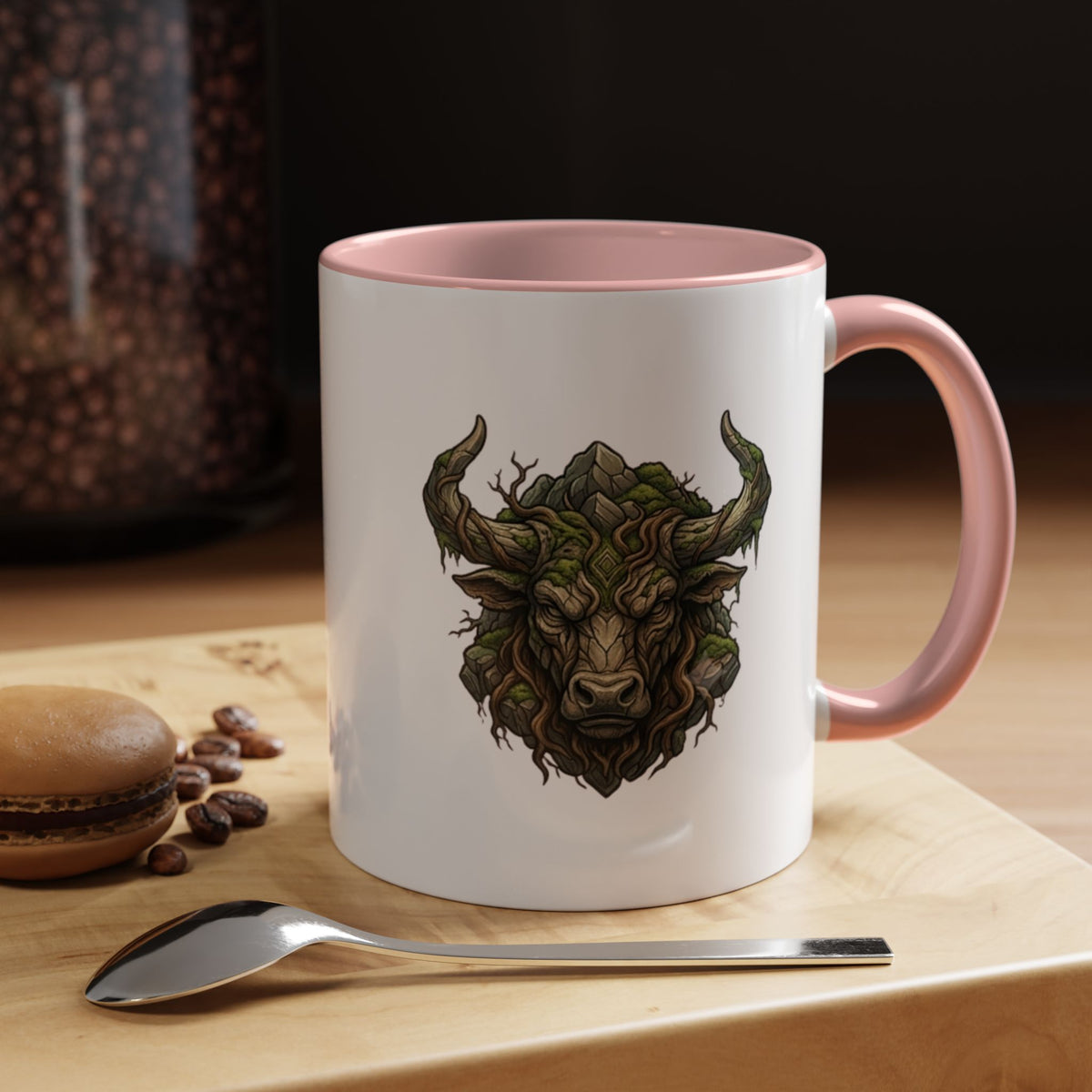 Taurus Bull Nature Coffee Mug — Rustic Green Bull Head Accent Mug