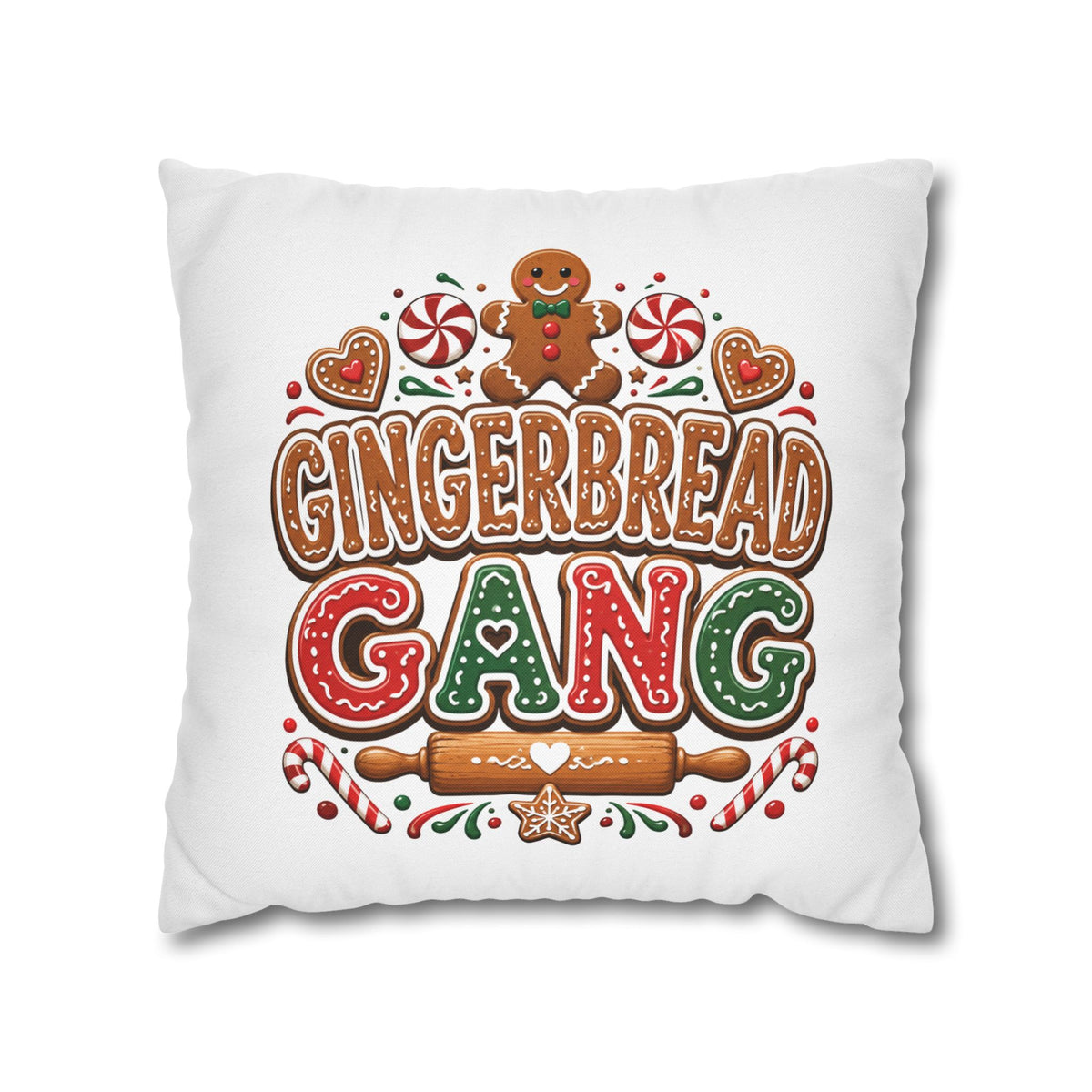 Christmas Gingerbread Gang Holiday Pillowcase — Festive Christmas Decorative Throw Pillow Cover