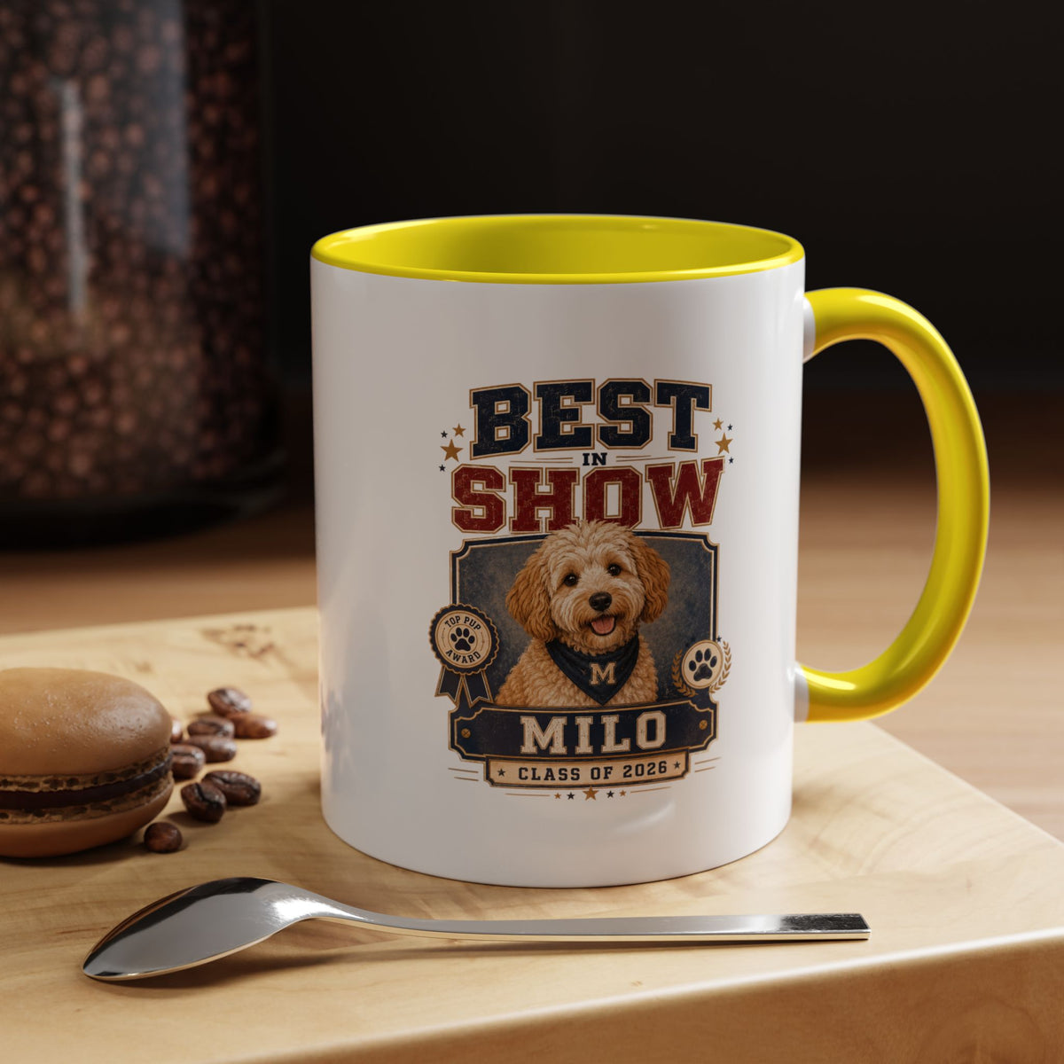 Milo Bailey Dog Dad Mom Best in Show Personalized Dog Photo Coffee Mug — Custom Name & Year