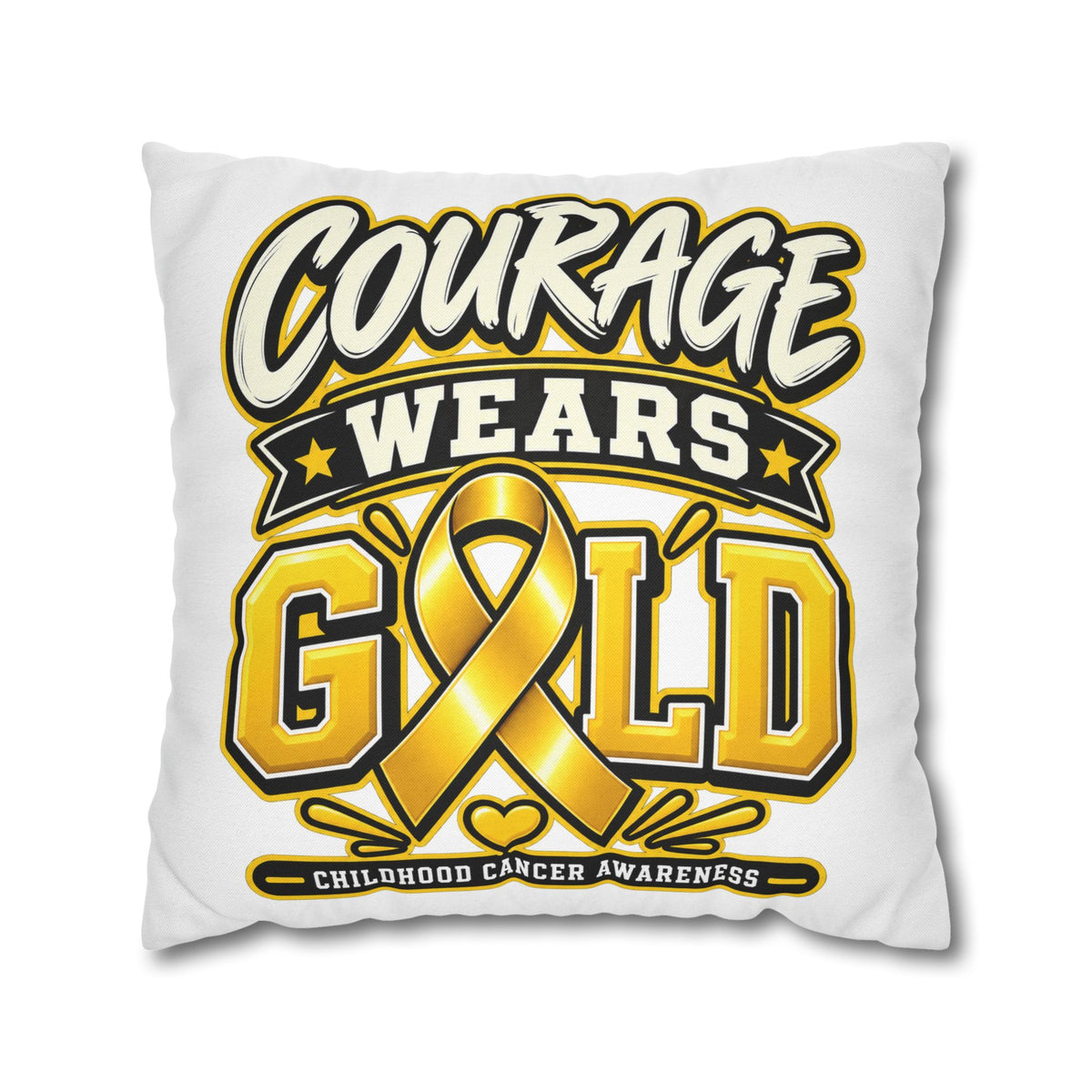 Courage Wears Gold Pillowcase – Childhood Cancer Awareness Cushion Cover