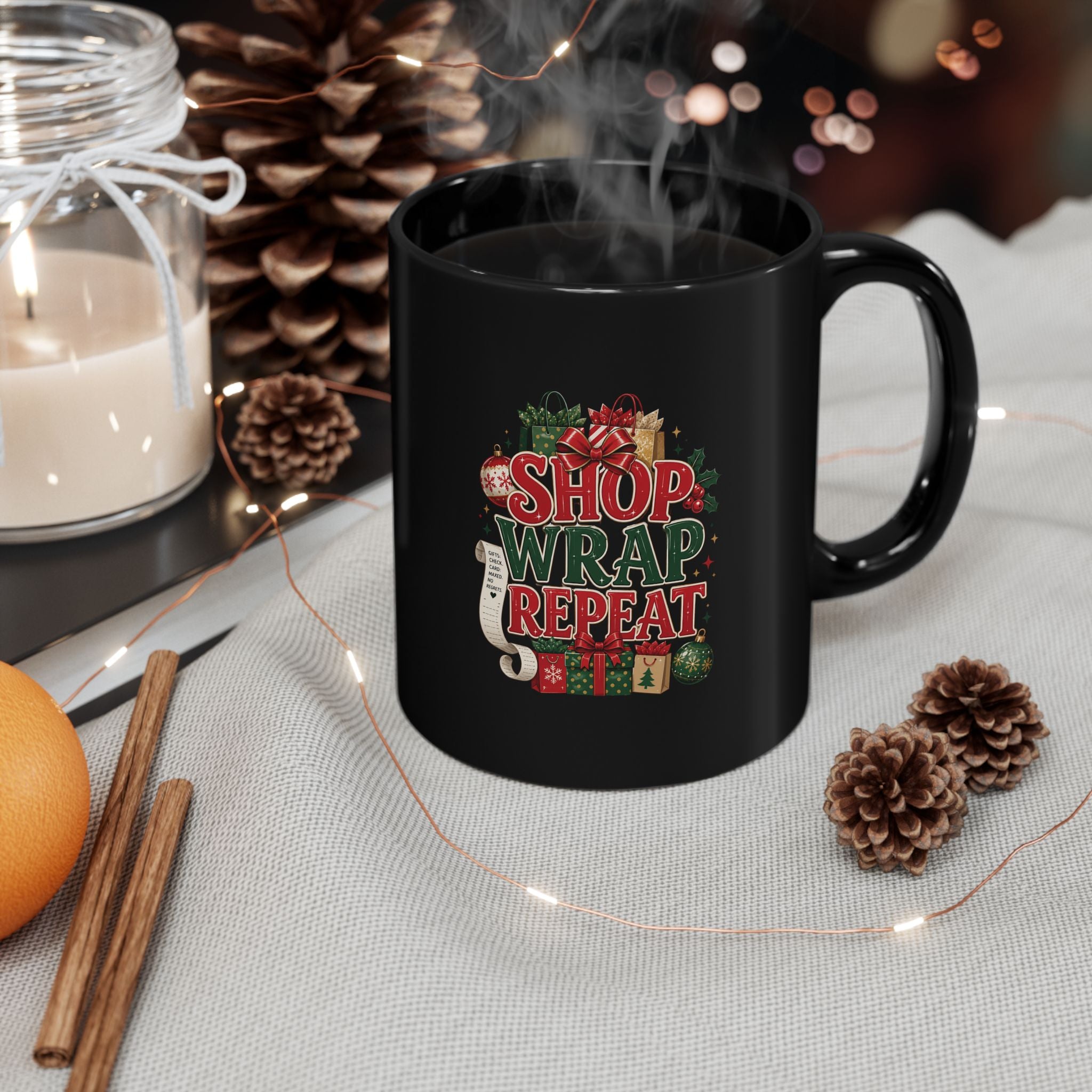 Shop Wrap Repeat Christmas Mug — Holiday Gift Wrapping Coffee Cup