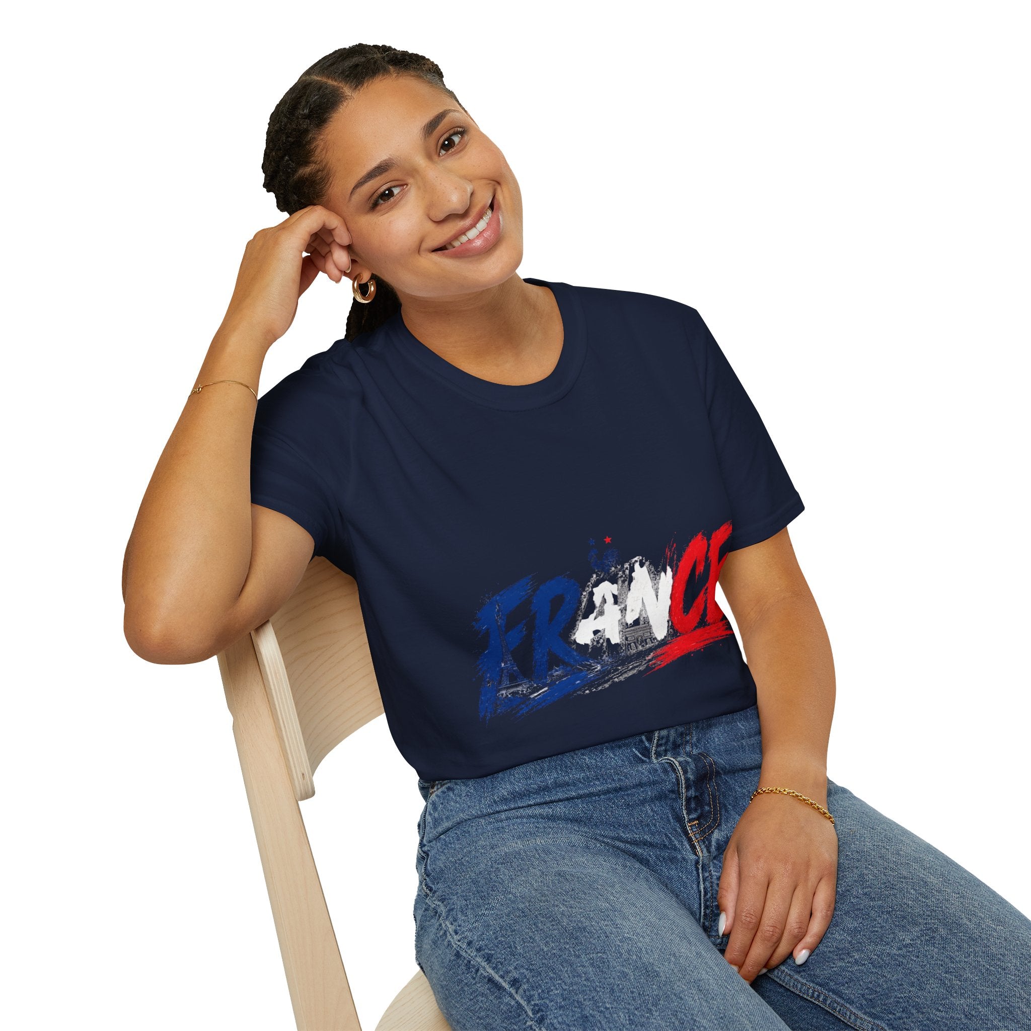 France Brushstroke Graphic T-Shirt — Tricolor Soccer/Travel Fan Tee