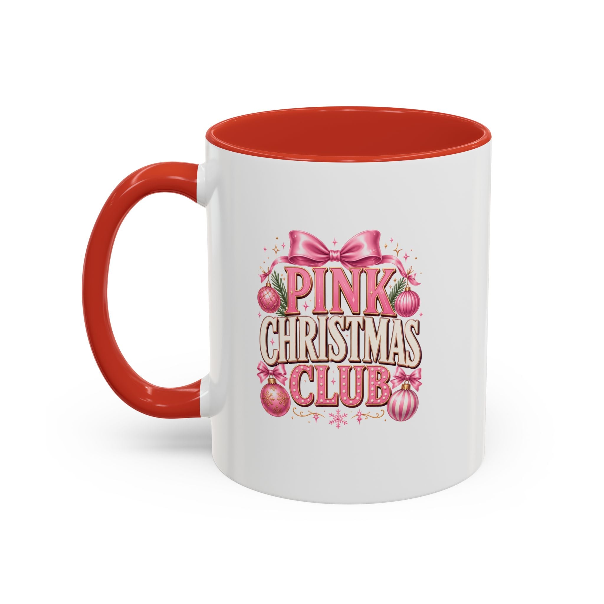 Pink Christmas Club Accent Coffee Mug — Festive Holiday Coffee Cup