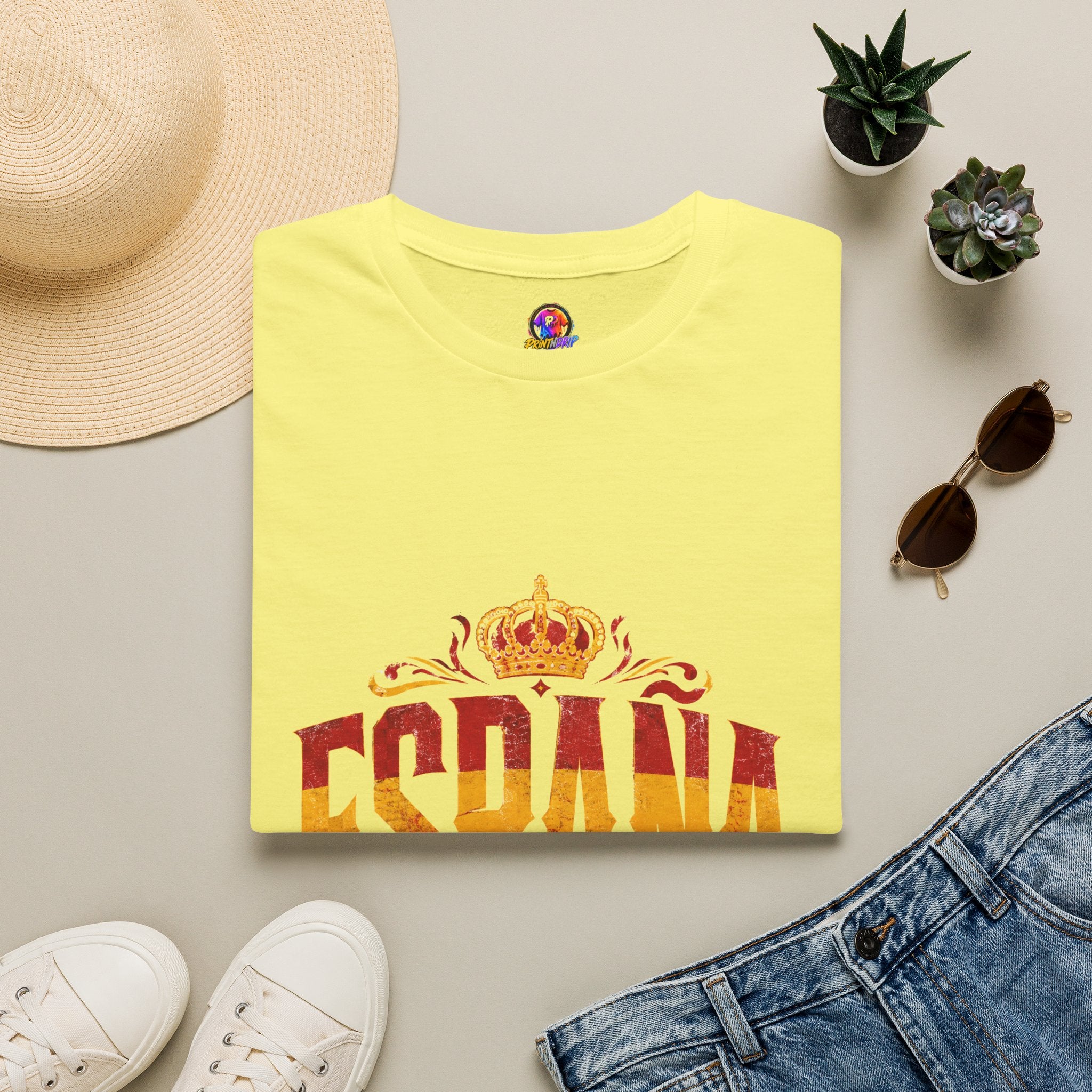 Spain Crown Graphic T-Shirt — Spanish Flag Vintage Crest Tee