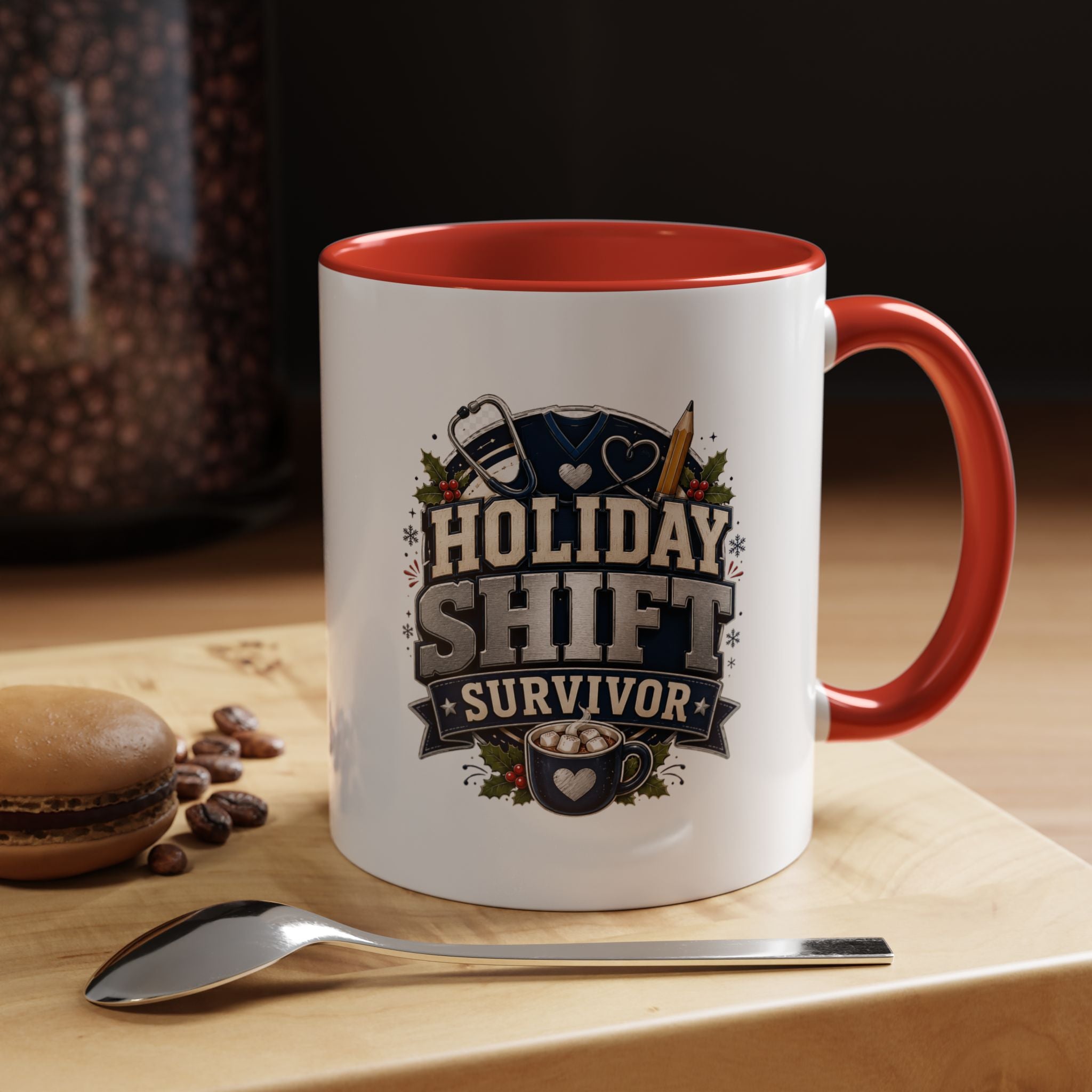 Modern Day Christmas Holiday Shift Survivor Accent Coffee Mug – Nurse & Healthcare Worker Gift